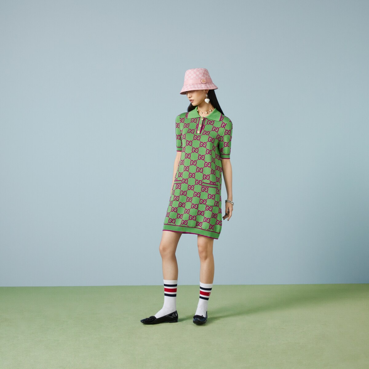 GG cotton and silk blend polo dress - 2