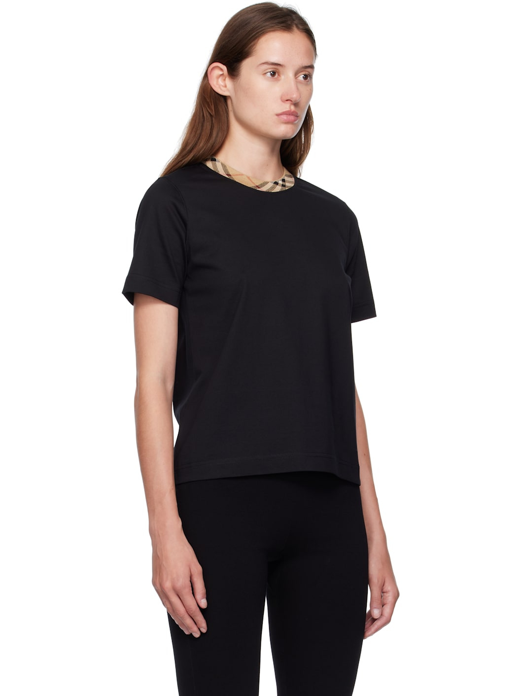 Black Check Trim Cotton T-shirt - 2