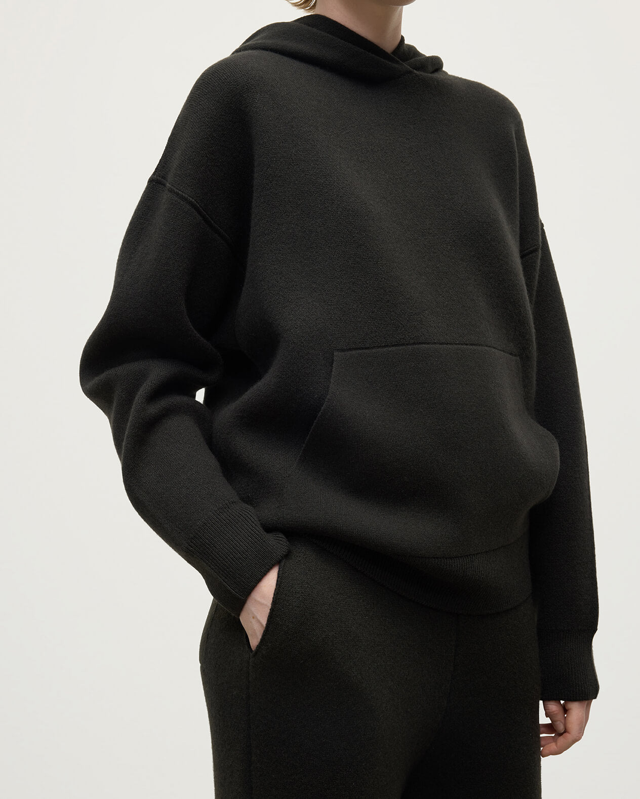 Double-Face Black Cashmere Hoodie - 5