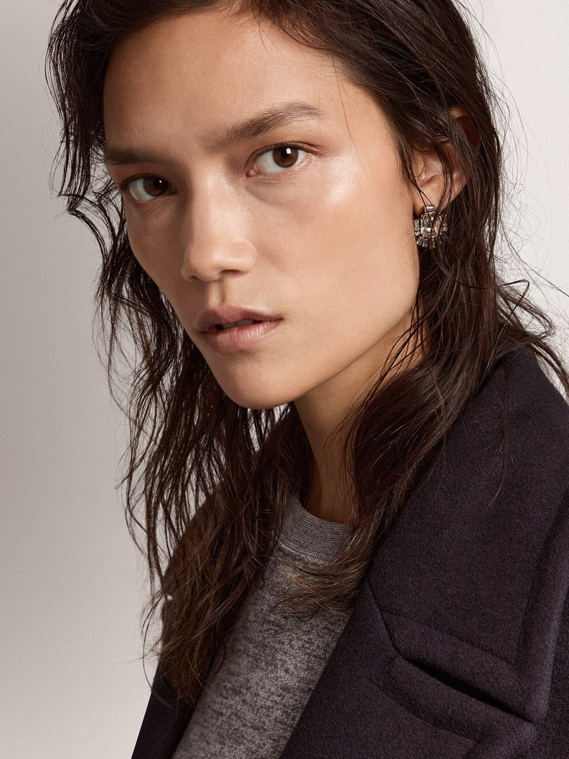 Golden Goose Women's Déco stud earrings in antique gold color with crystals outlook