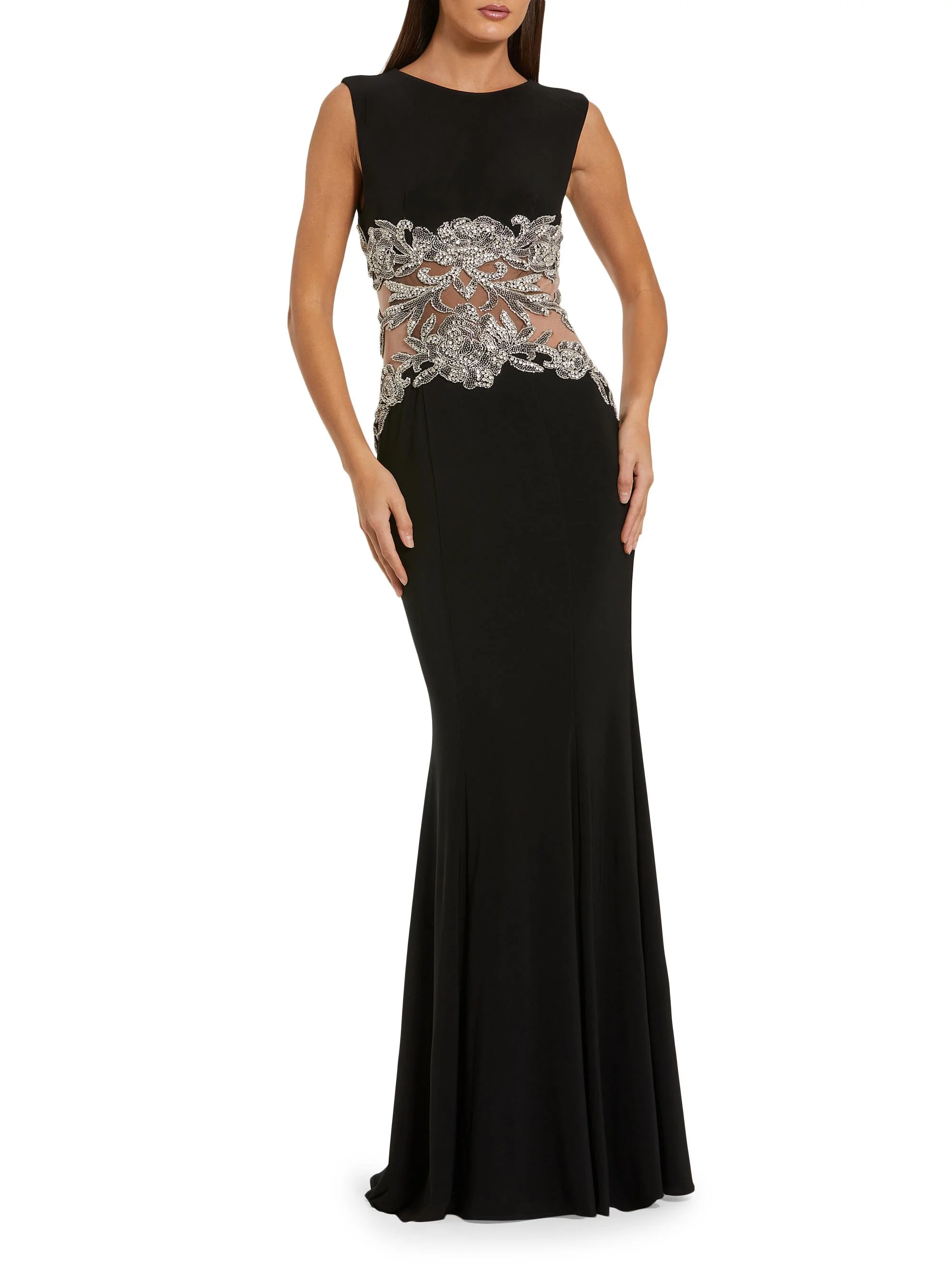 Women's Beaded-Waist SleevelessJersey Gown - Black - 1