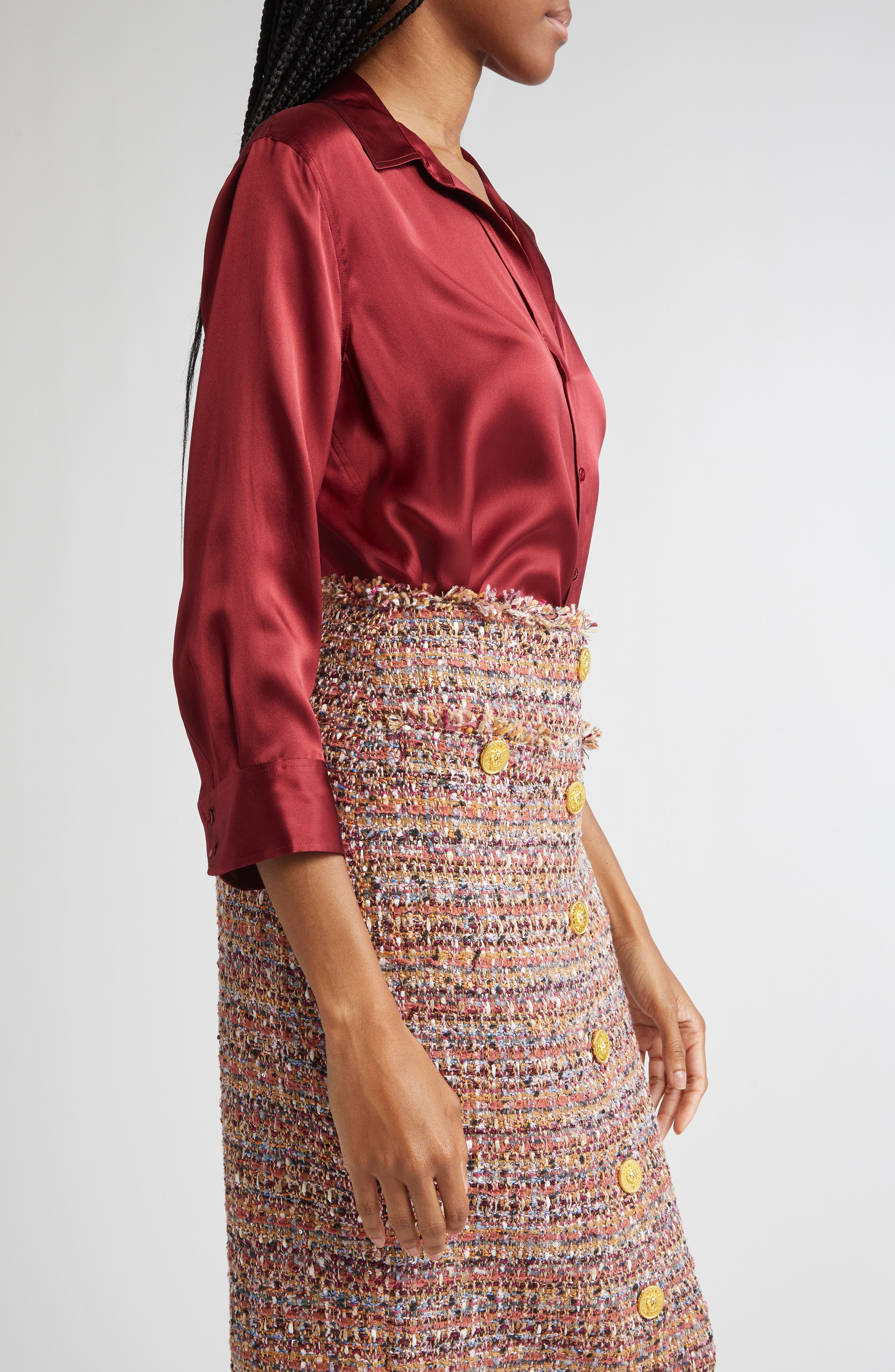 L'AGENCE Dani Silk Charmeuse Blouse in Black Cherry at Nordstrom - 4