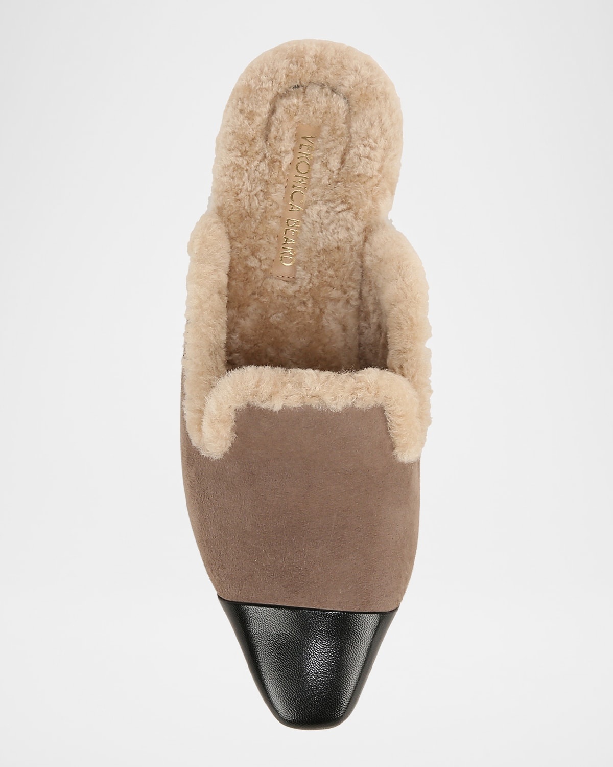 VERONICA BEARD Cecile Suede Shearling Cap-Toe Mules neimanmarcus