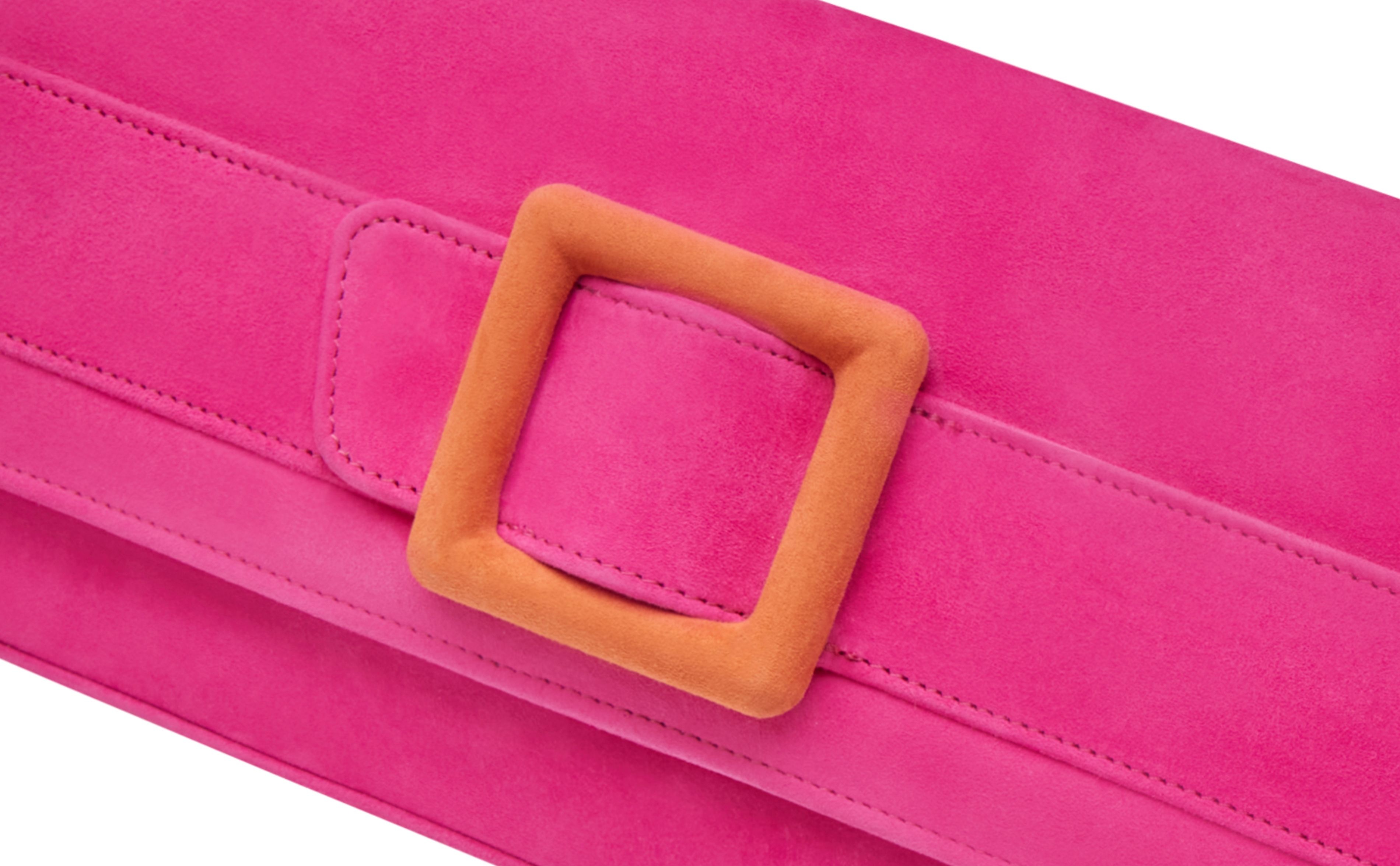 Bright Pink and Orange Suede Buckle Clutch - 4