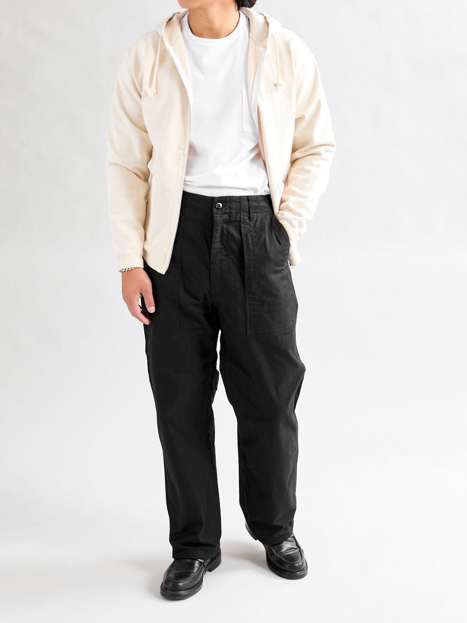 Brushed Herringbone Fatigue Pants in Black - 13