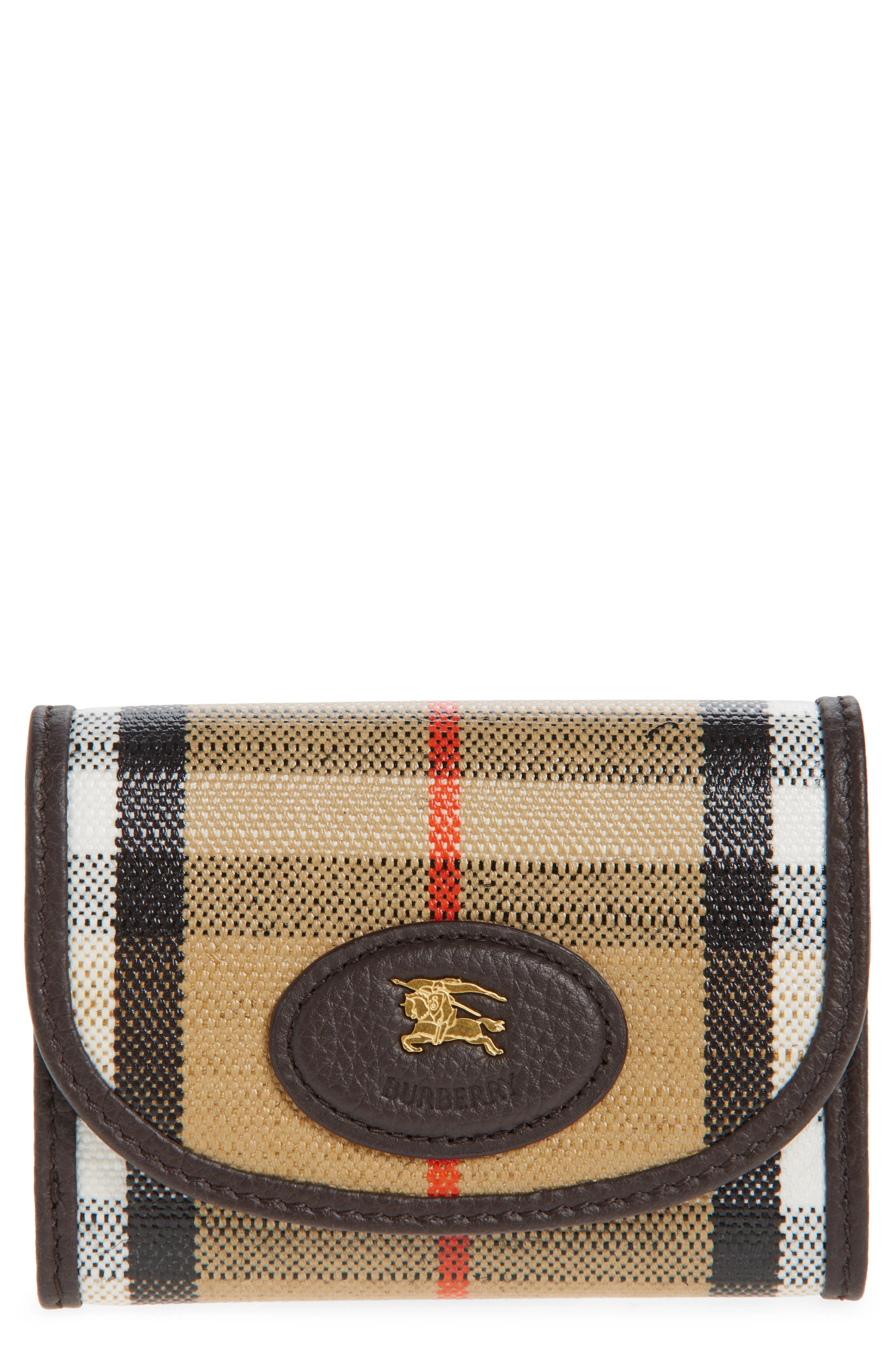 burberry Highlands Check Coated Canvas Compact Wallet in Sand at Nordstrom - 1