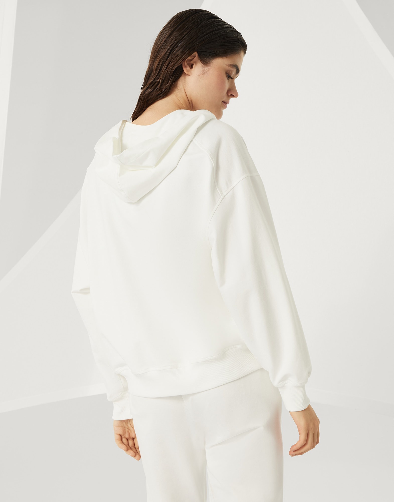 Stretch cotton lightweight French terry hooded sweatshirt with zipper and shiny trims - 2