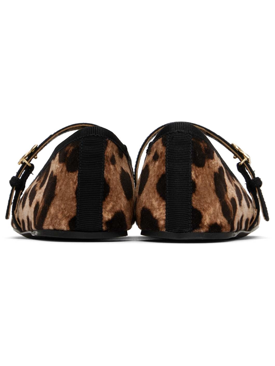 Brown & Beige Printed Velvet Ballerina Flats - 2