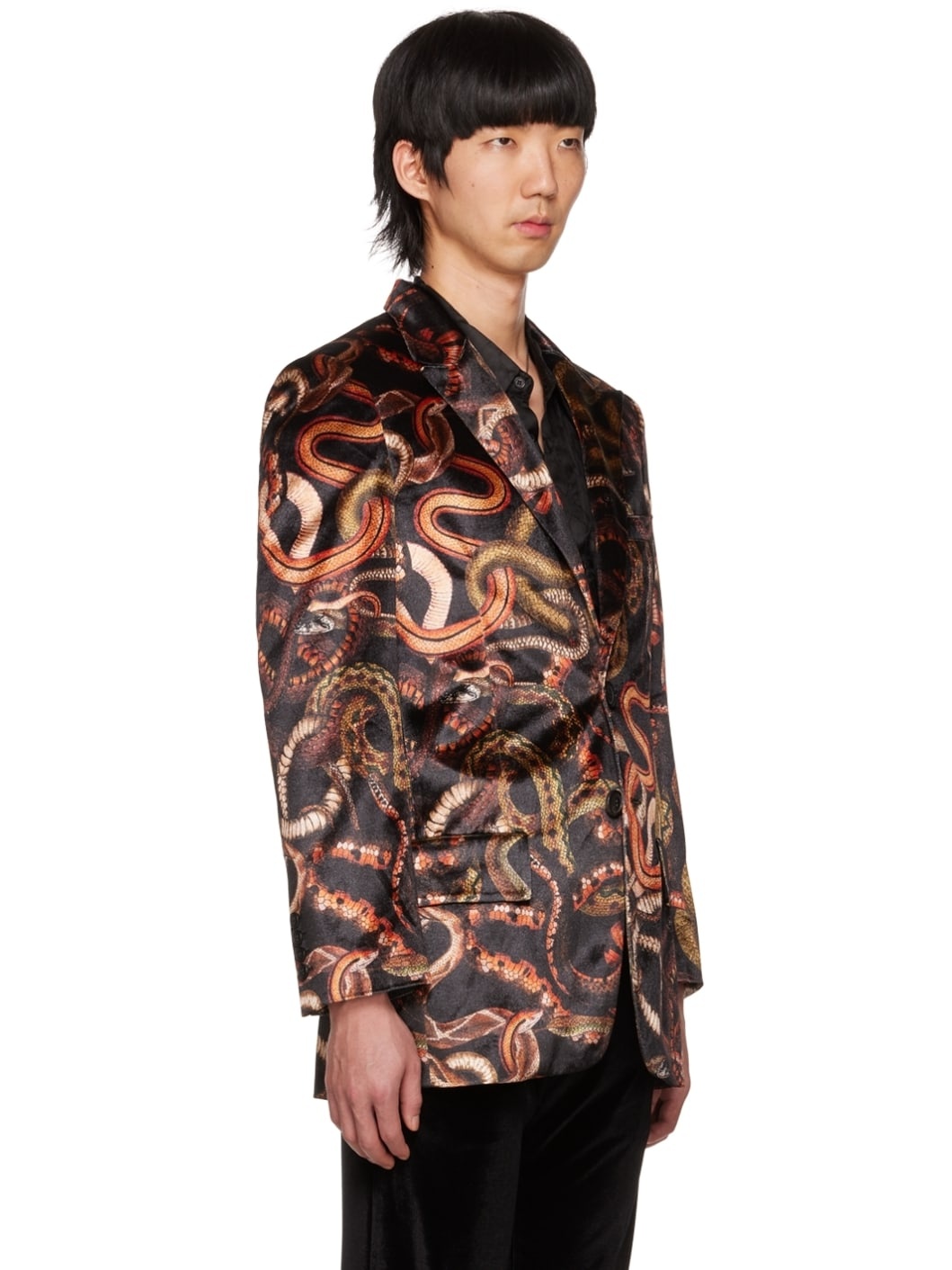 Black Snake Print Blazer - 2