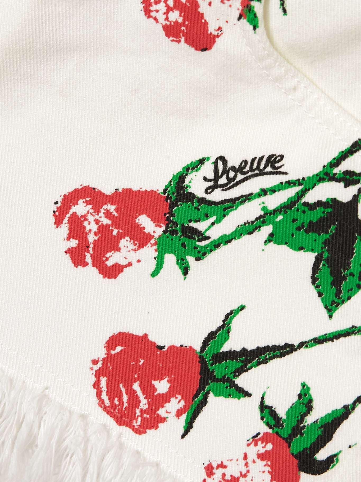 Loewe + Paula's Ibiza frayed floral-print denim shorts White