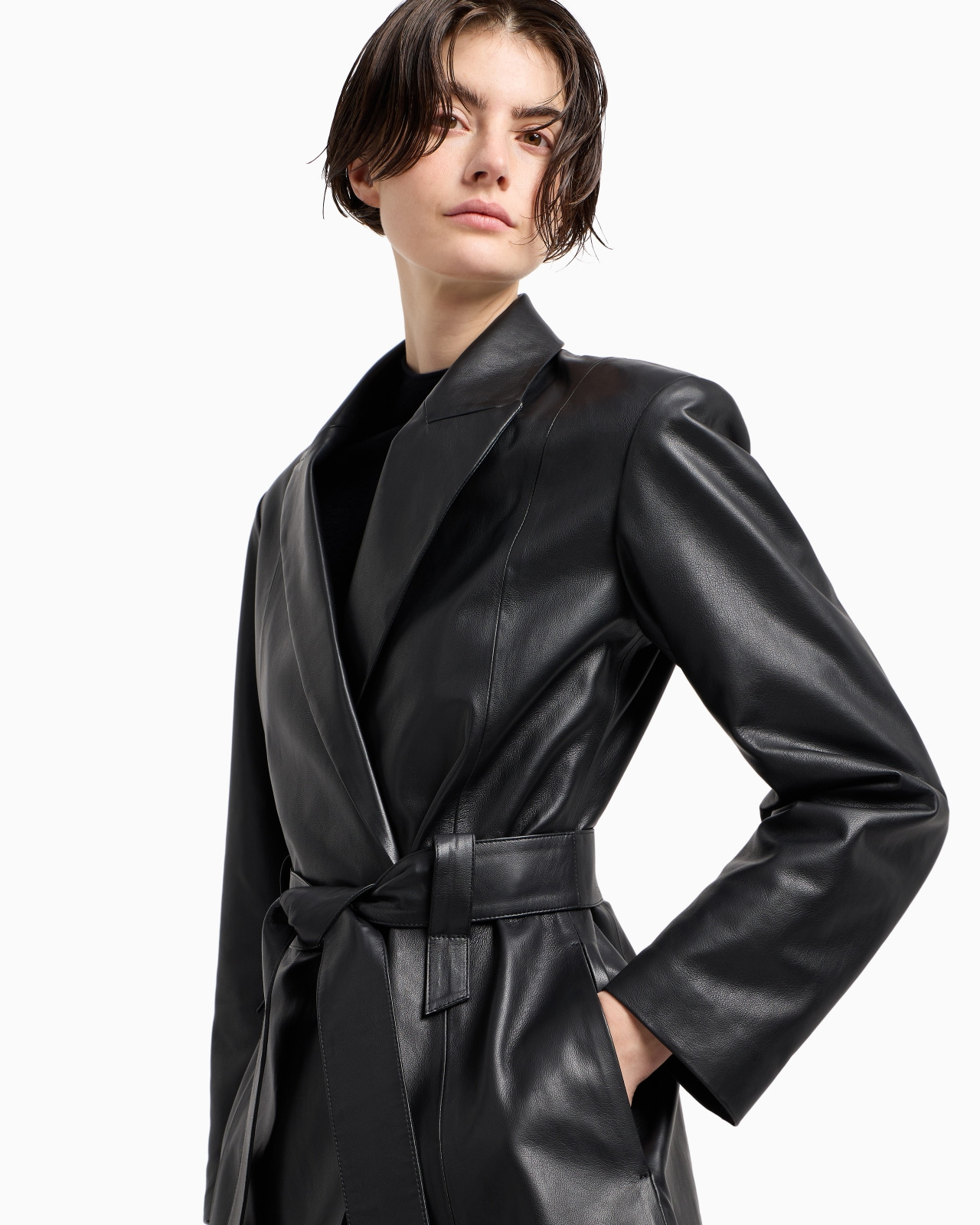 POLYGON CAPSULE COLLECTION LAMBSKIN NAPPA LEATHER JACKET WITH BELT - 5