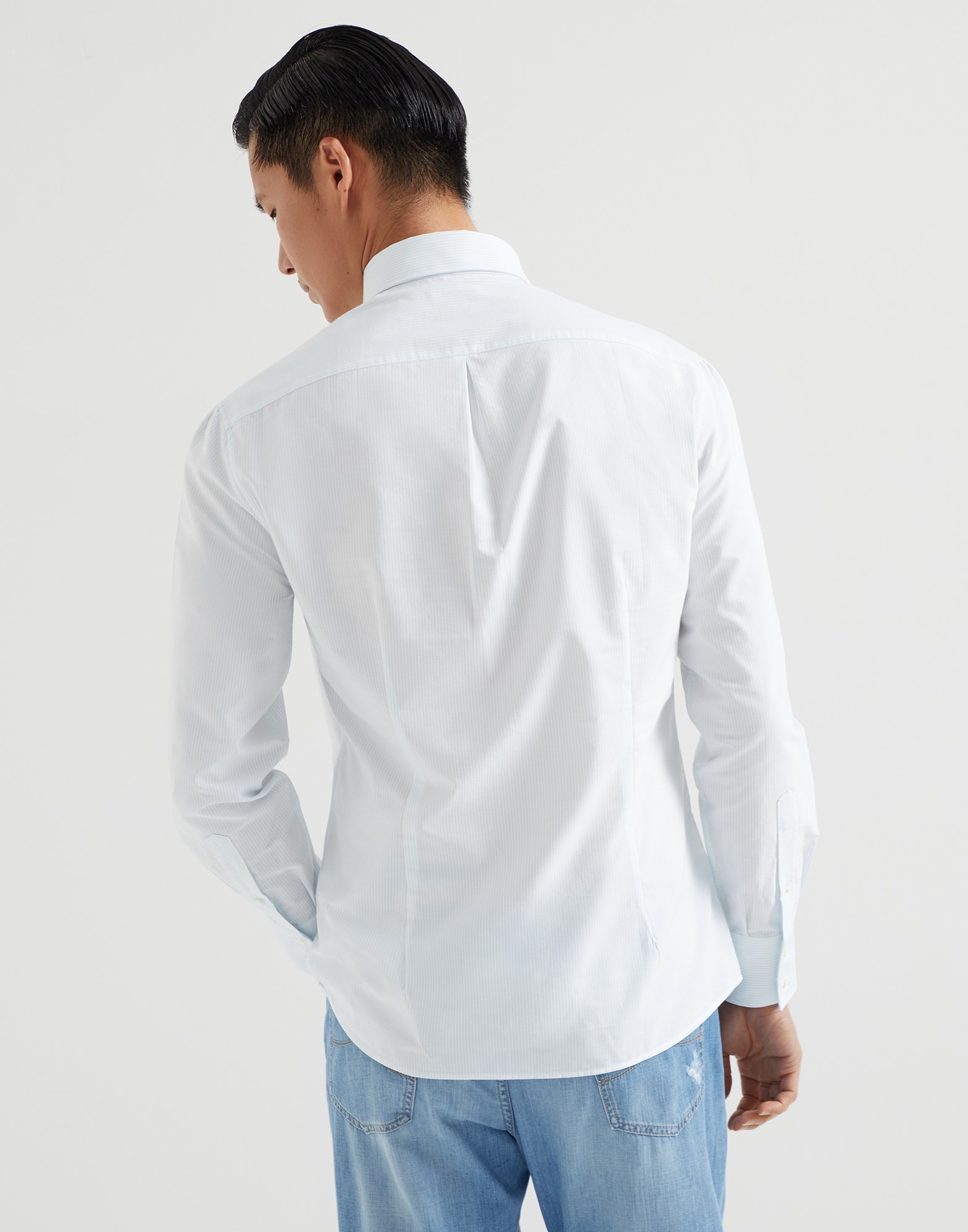 Striped poplin slim fit shirt with button-down collar - 2