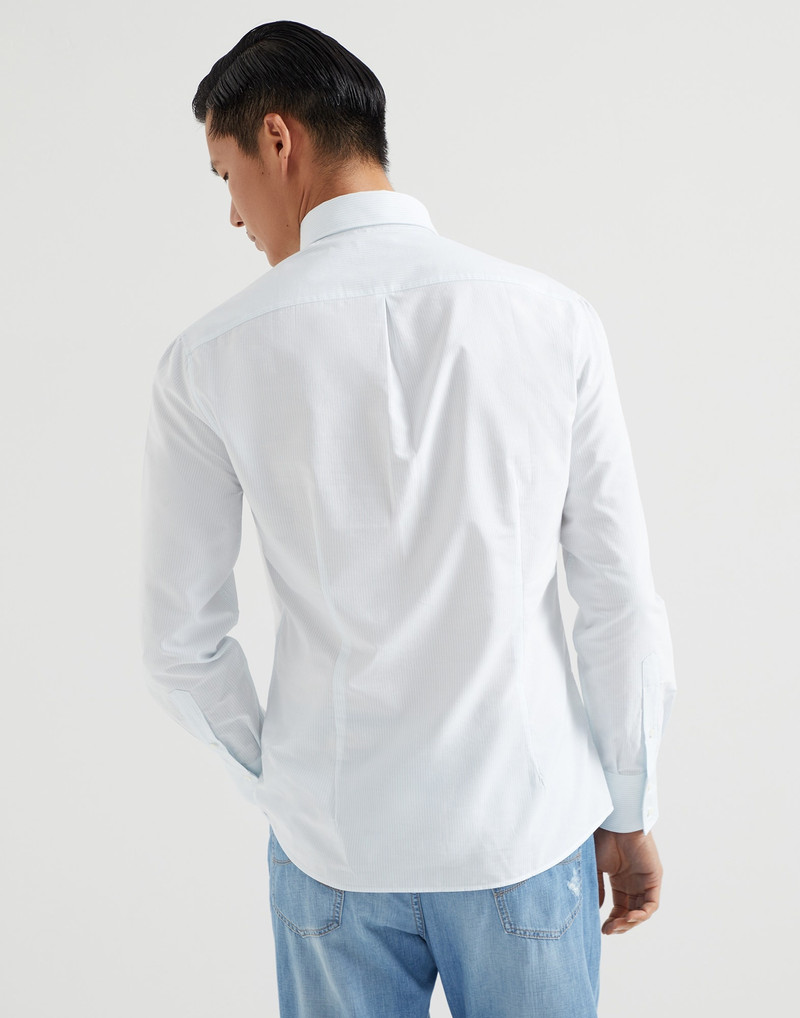 Brunello Cucinelli Striped poplin slim fit shirt with button-down collar outlook