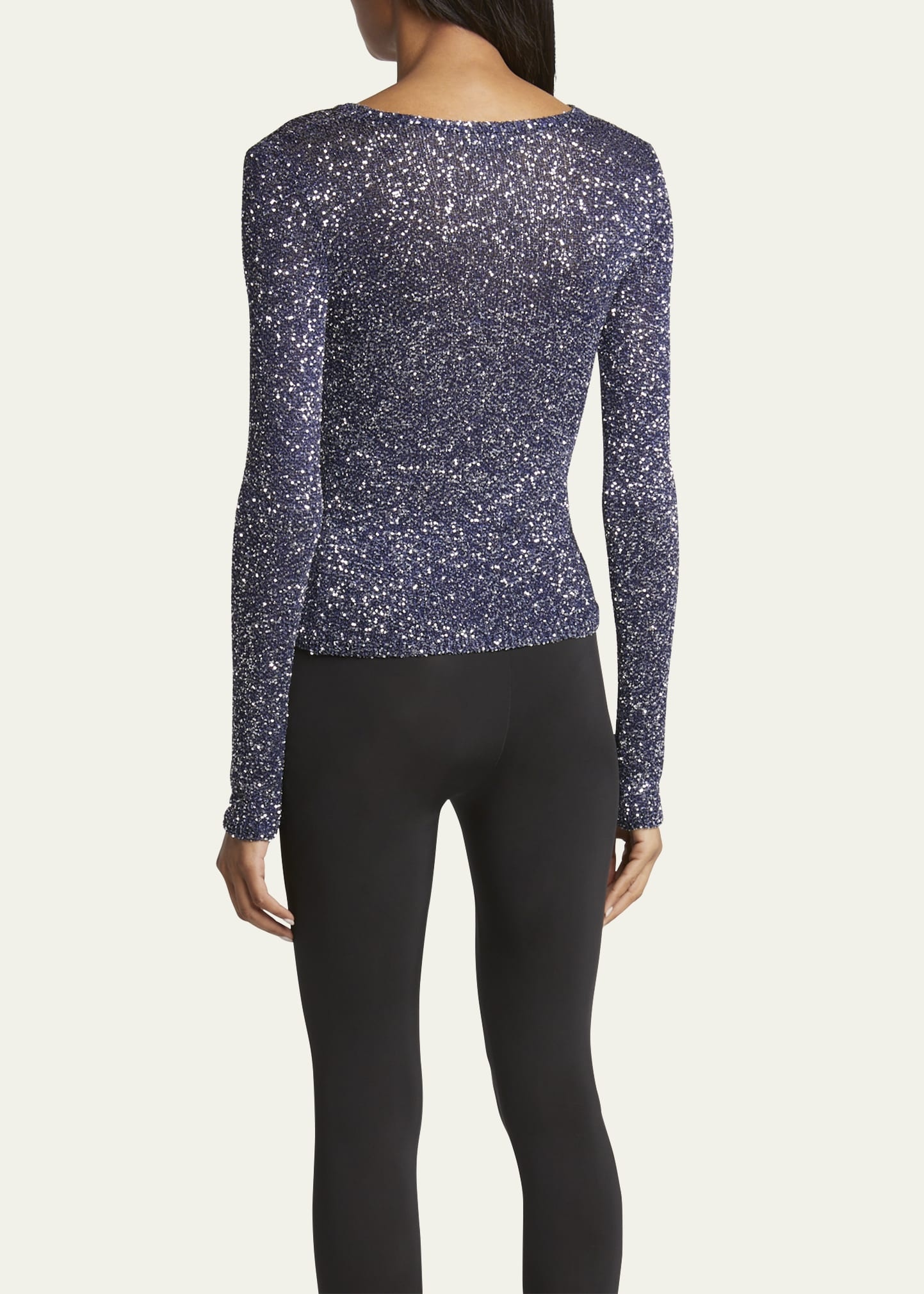 Sequined Long Sleeve Fitted Top - 3