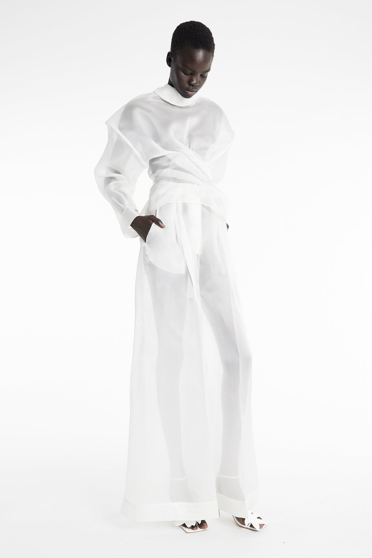 ORGANZA WIDE LEG PANTS WHITE - 2