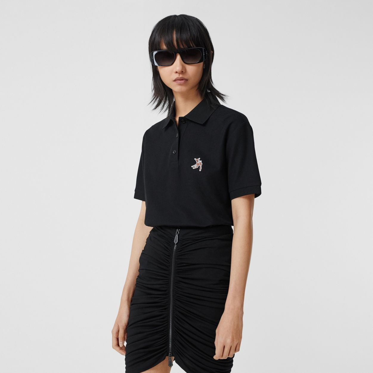 Deer Motif Cotton Piqué Oversized Polo Shirt - 5