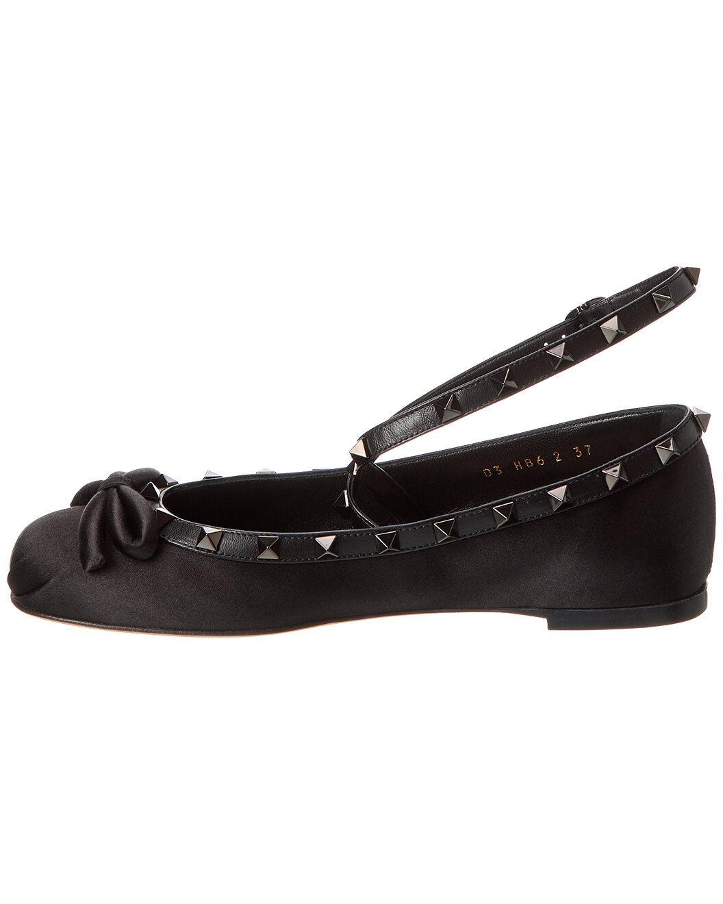Valentino Rockstud Satin & Leather Ankle Strap Ballerina Flat - 2