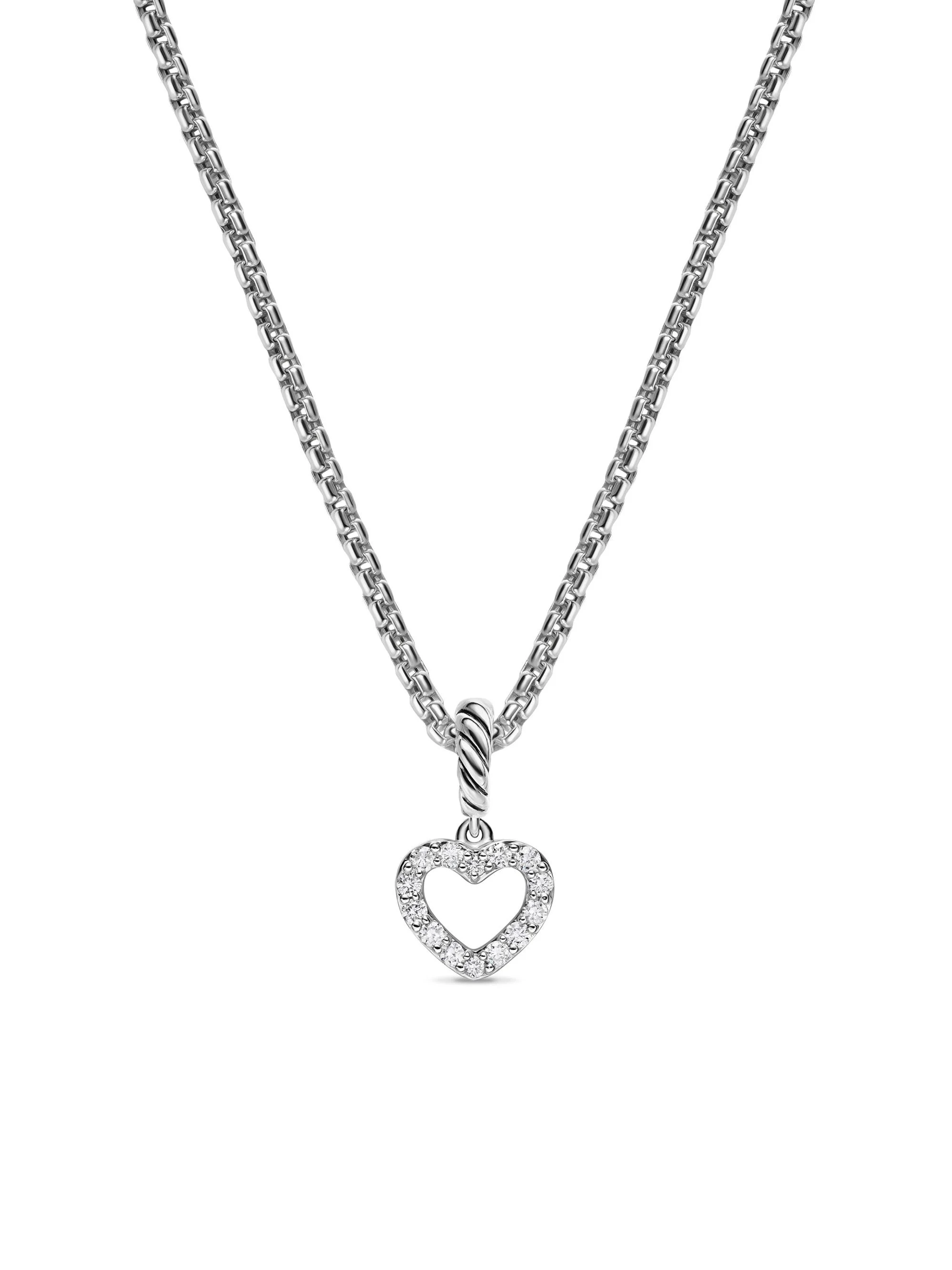 Women's Micro Pavé Open Heart Amulet in Sterling Silver with Diamonds, 6.8MM - Diamond - 1