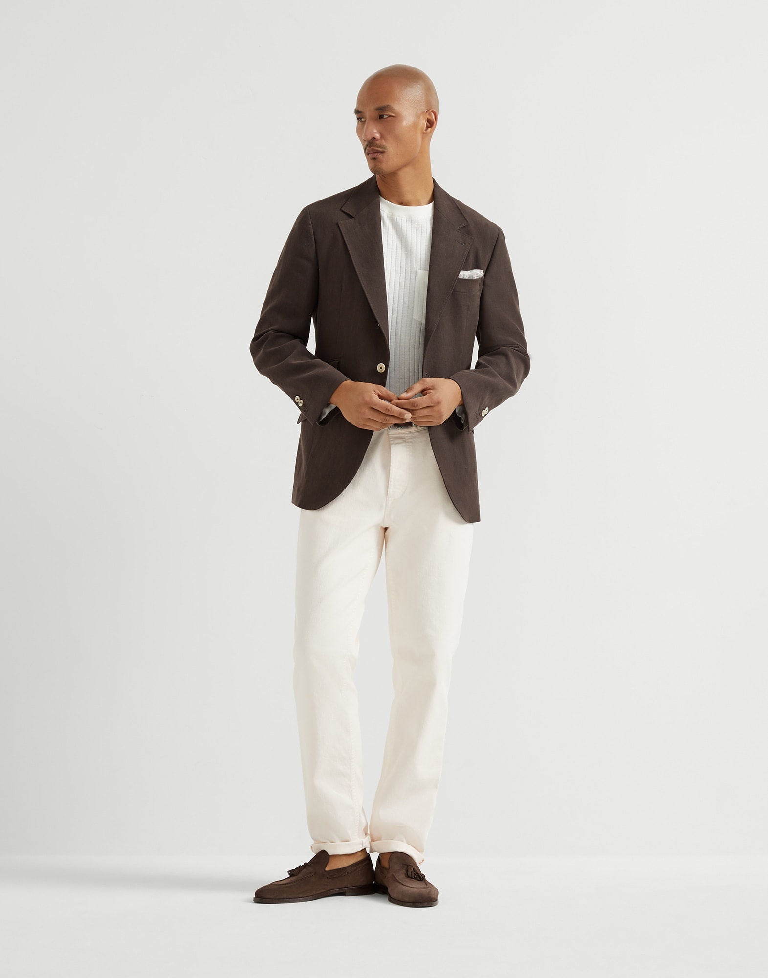 Garment-dyed comfort lightweight denim traditional fit five-pocket trousers - 4