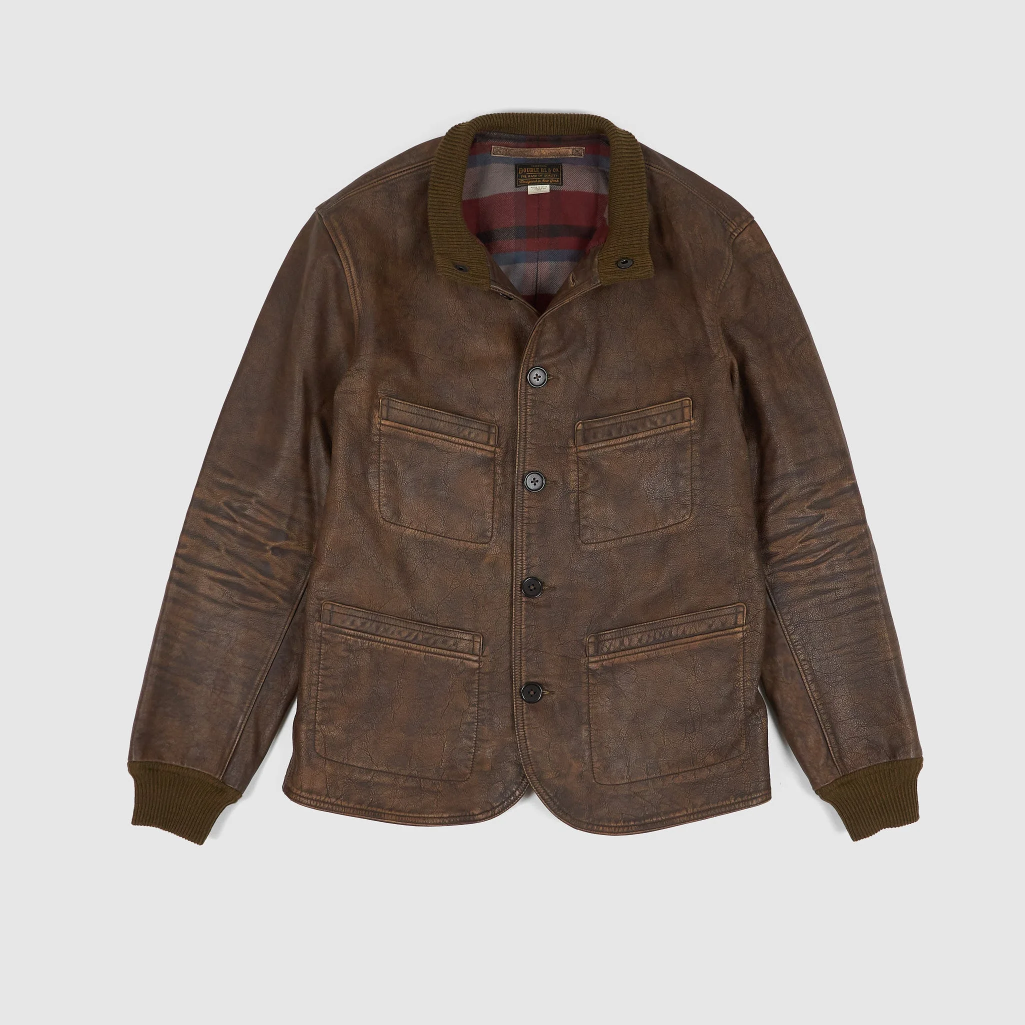 Double RL Leather Car Coat - 1