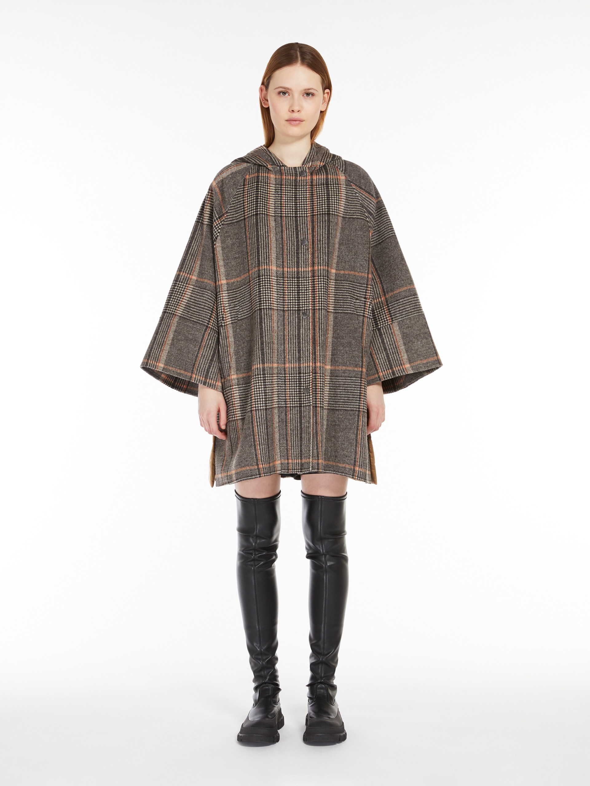 AGITARE Chequered wool and water-repellent canvas coat - 3