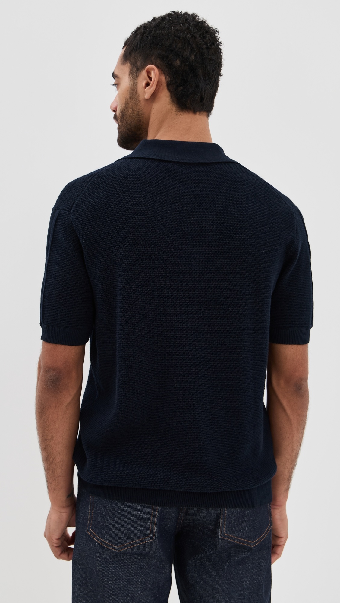 Rino Str Cotton Salt and Pepper Stitch Knitted Polo - 2