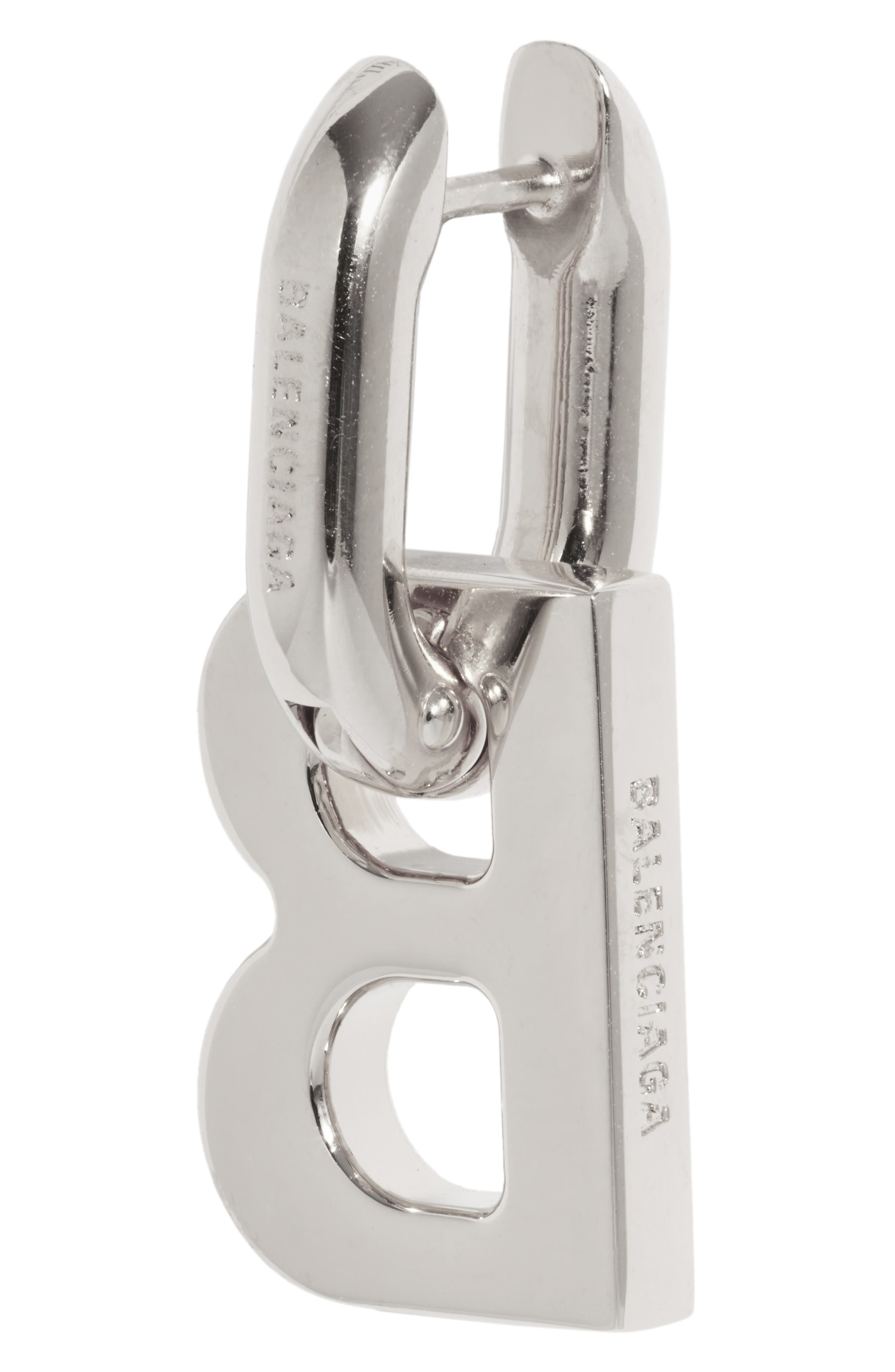 Balenciaga XS B Chain Earrings in Shiny Silver at Nordstrom - 3