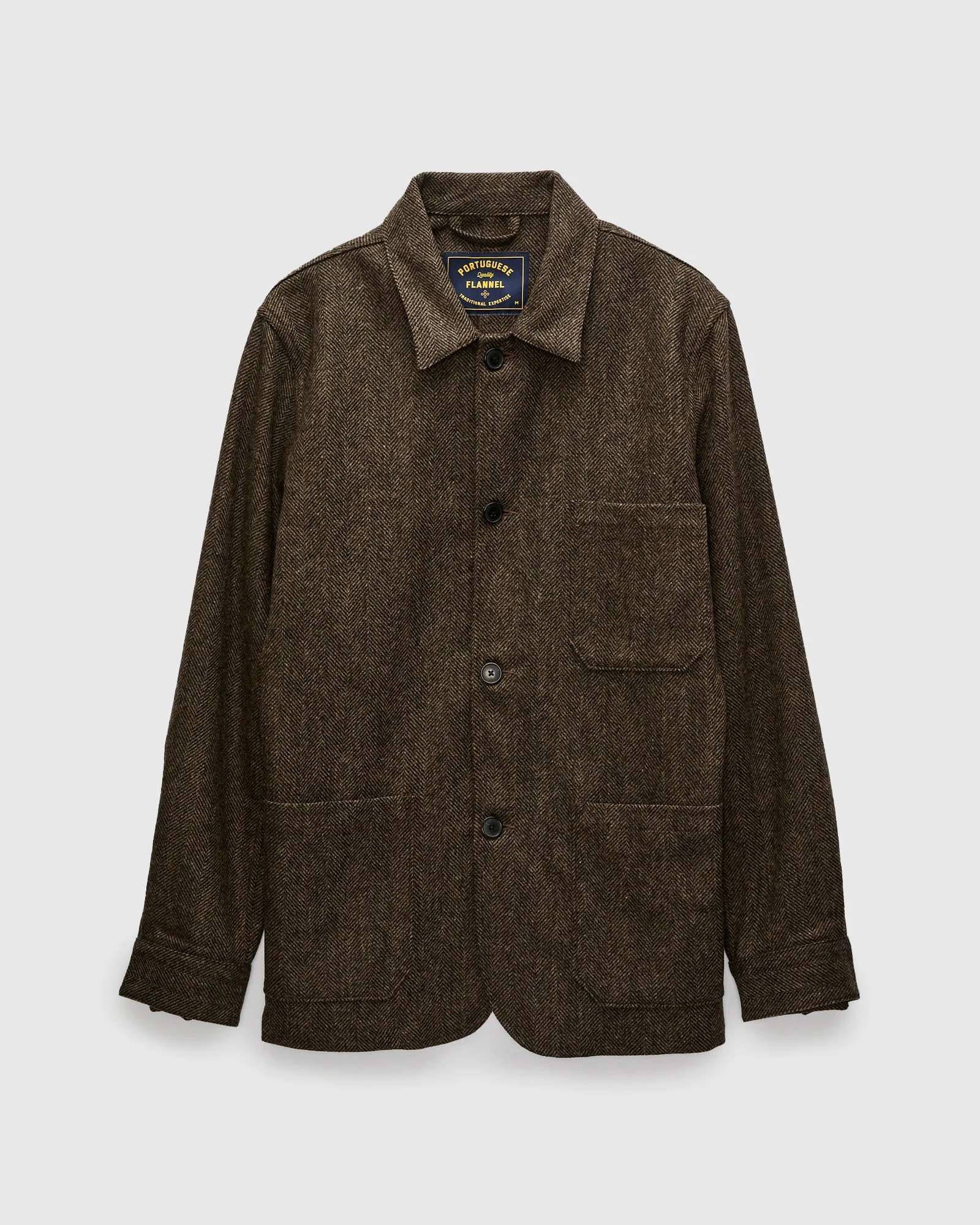 Labura Herringbone Wool Chore Coat in Brown - 1