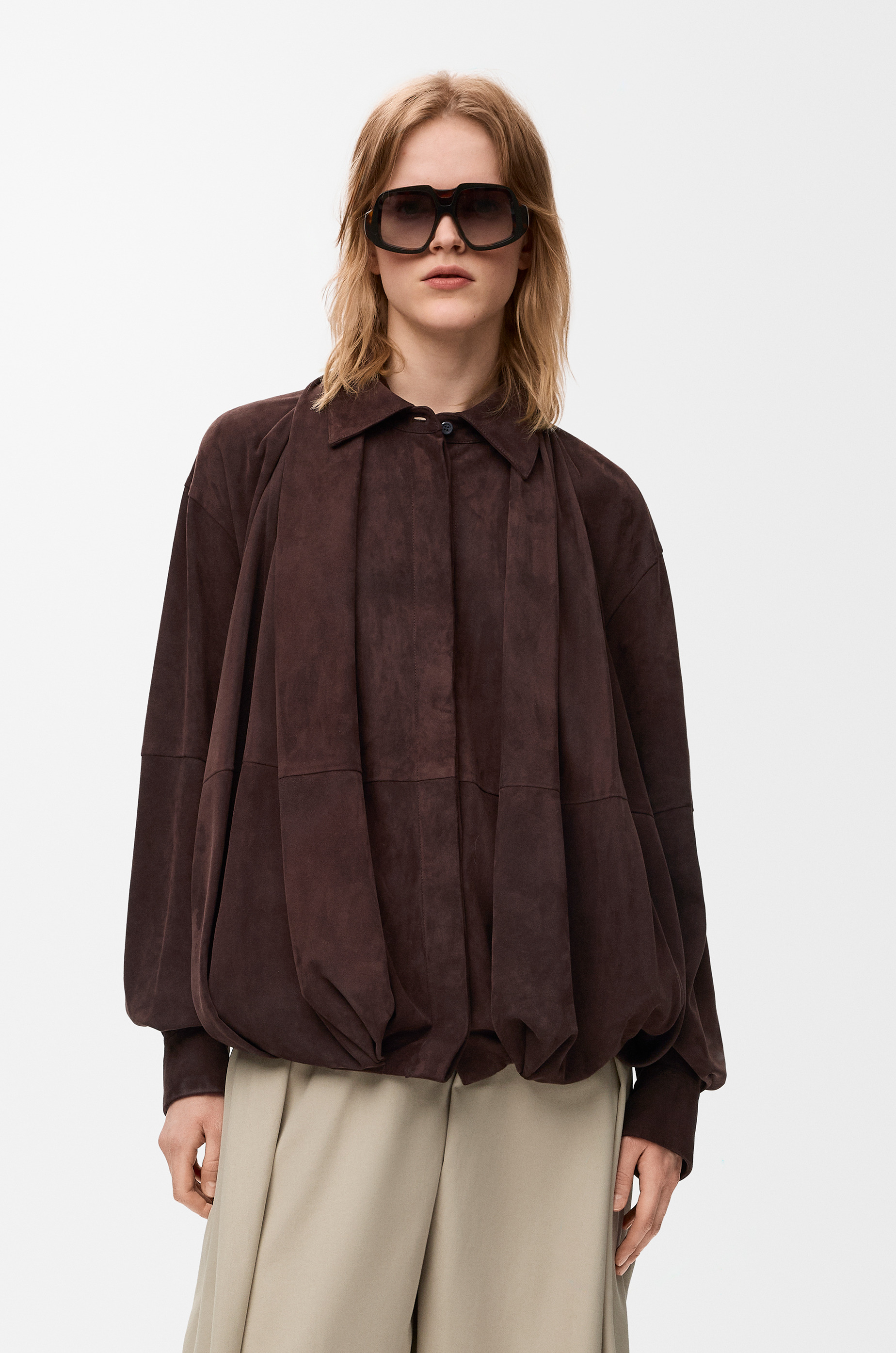Draped shirt in suede goatskin - 3