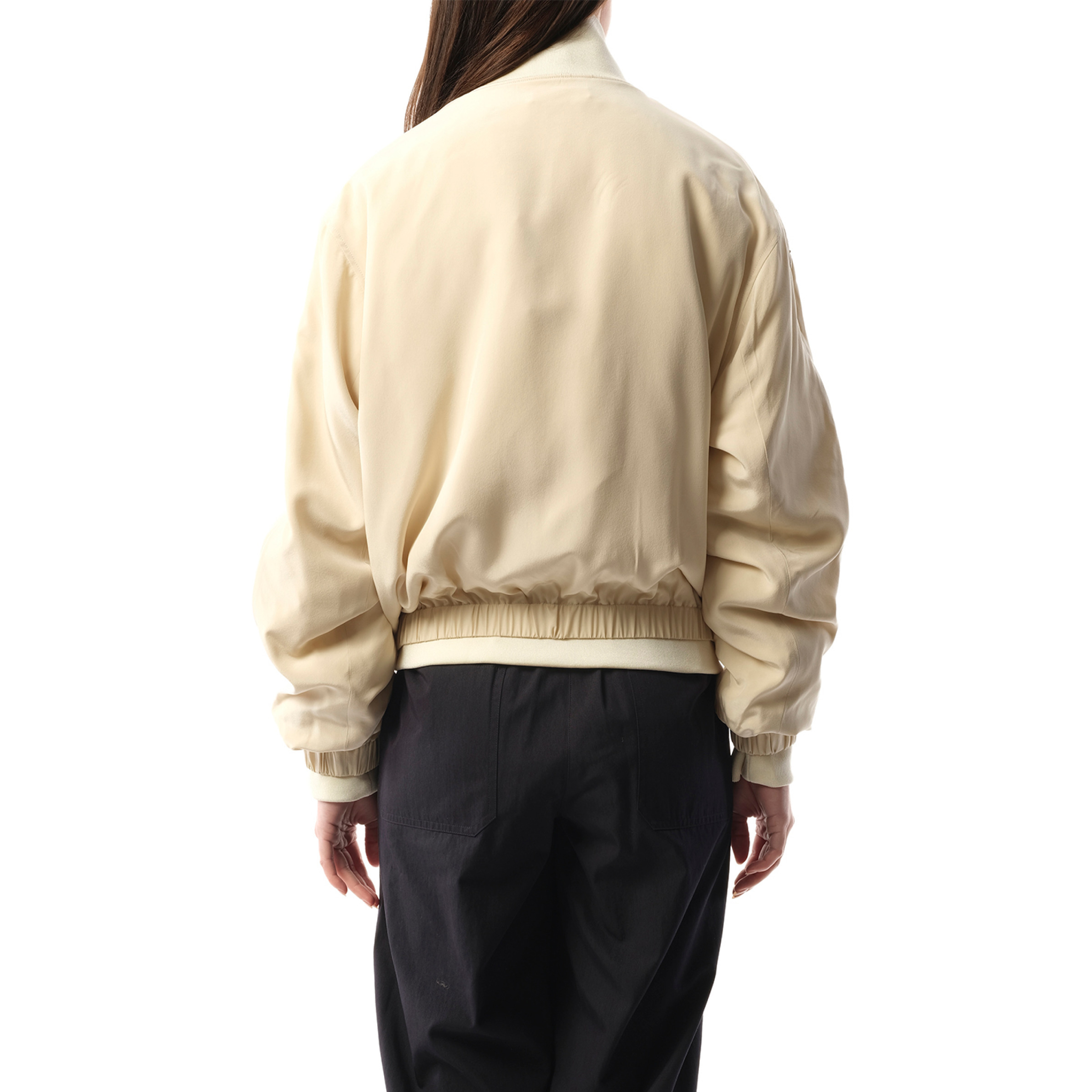 Silk Zip Bomber Jacket in Oat - 6