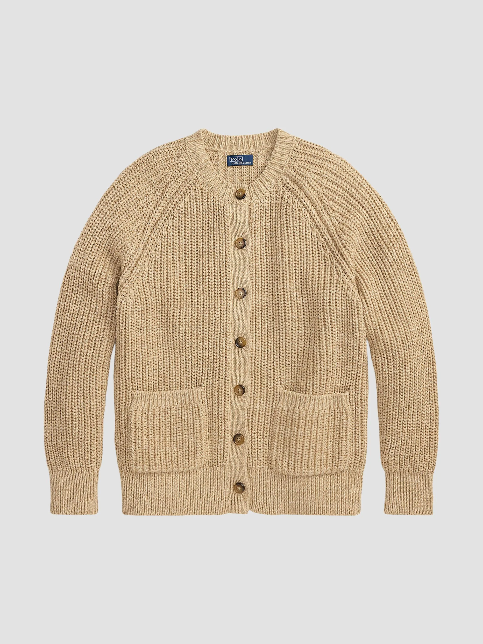 Women's Raglan-Sleeve Cotton Cardigan - Tan Heather - 1