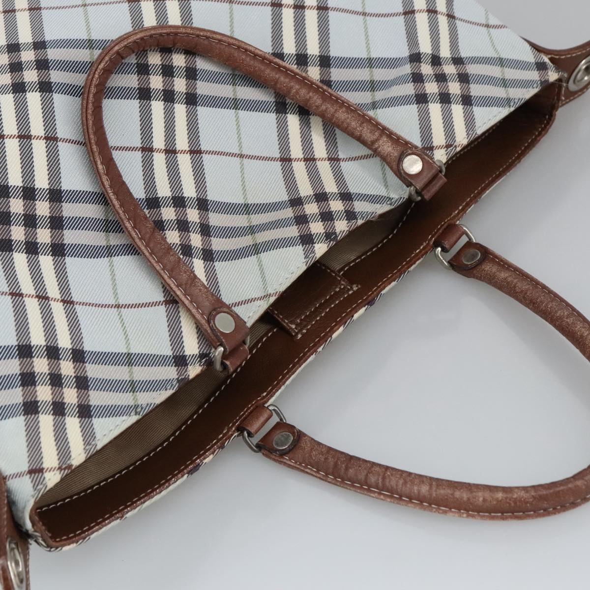 Burberry Nova Check Hand Bag Canvas Light Blue Brown - 6