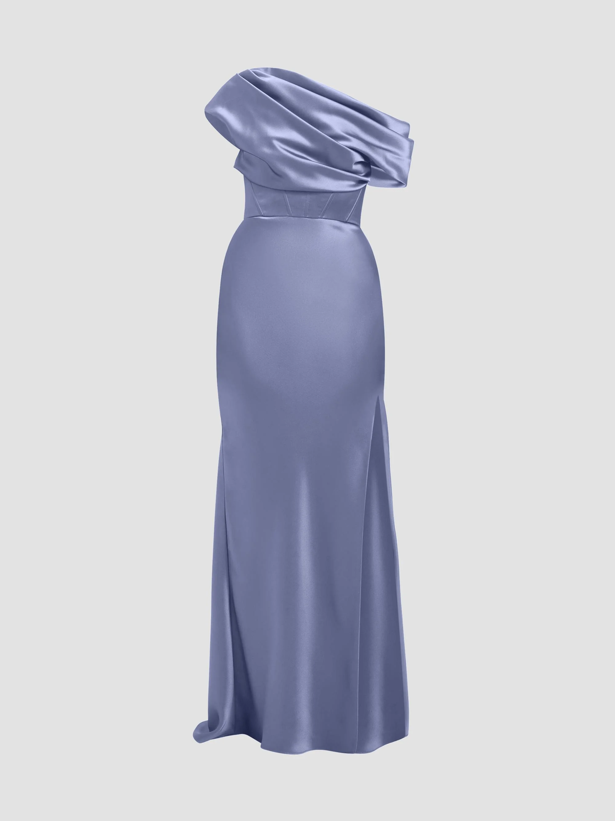 amsale slate bridesmaid dress Women's Satin One-Shoulder Gown - - 400021185944 Color:Navy Shimmer Jumper 90s Outfit 90s Gowns Be a vision NUSSIBA