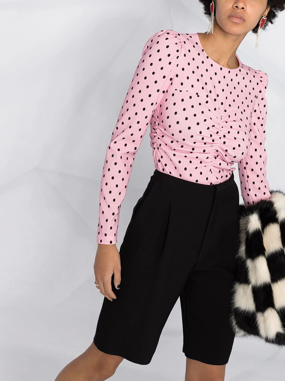 ruched polka-dot print top - 5