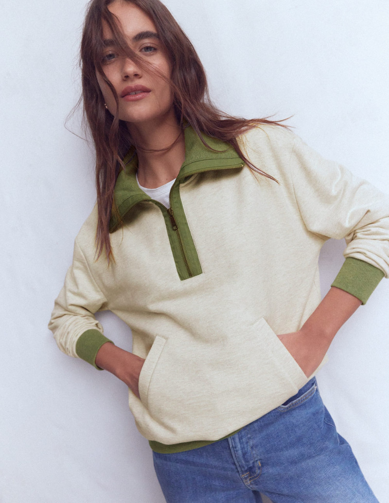 Colourblock Sweatshirt-Khaki and Oatmeal Marl 5