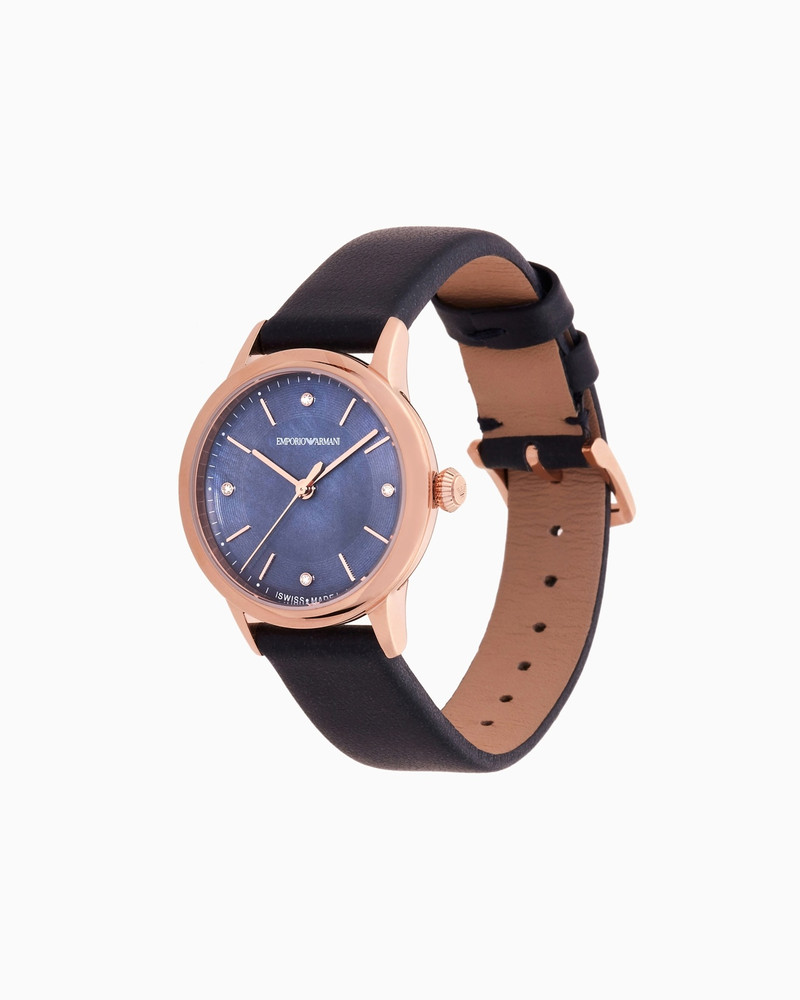 EMPORIO ARMANI SWISS MADE AUTOMATIC BLUE LEATHER WATCH outlook