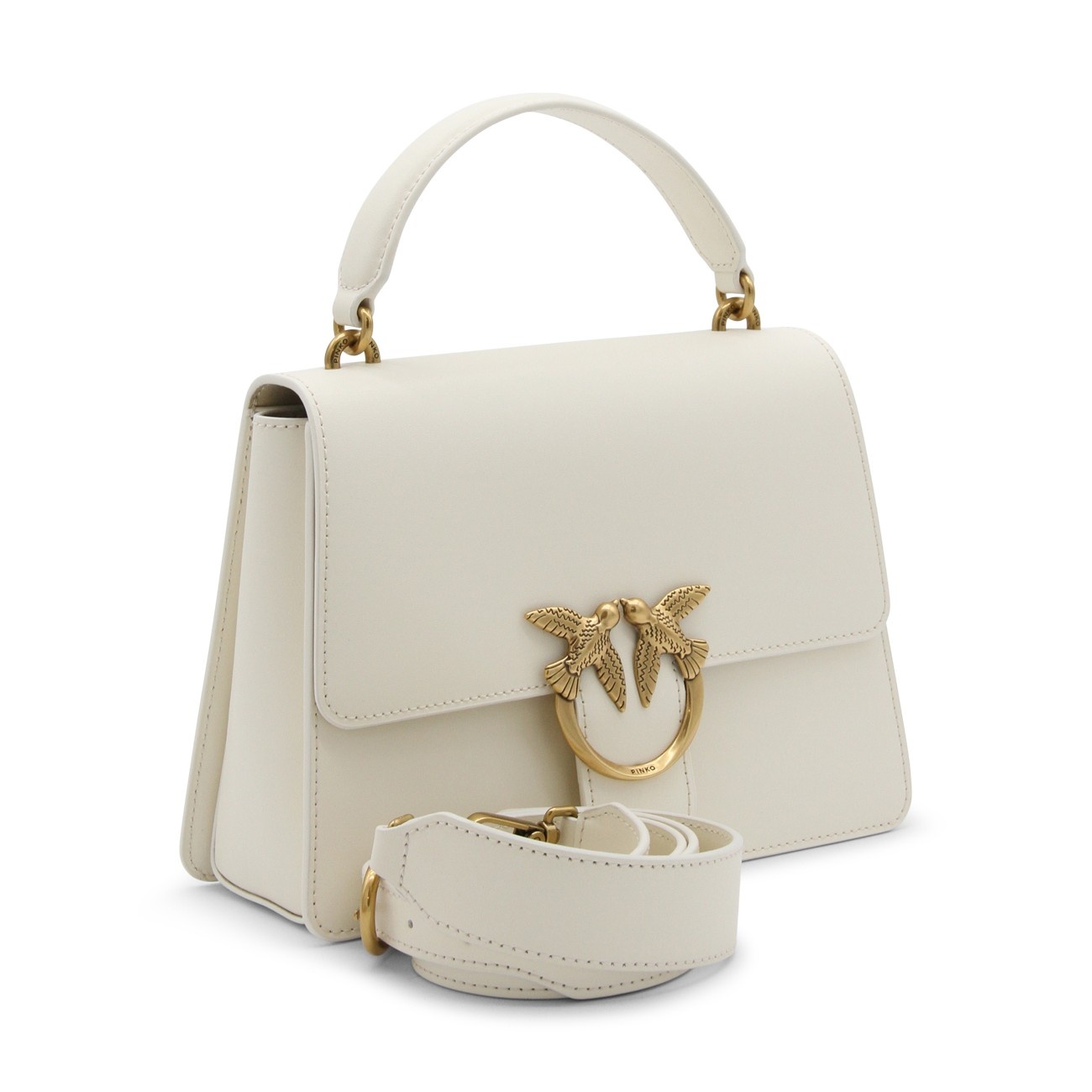 PINKO white leather love birds shoulder bag | angelominetti