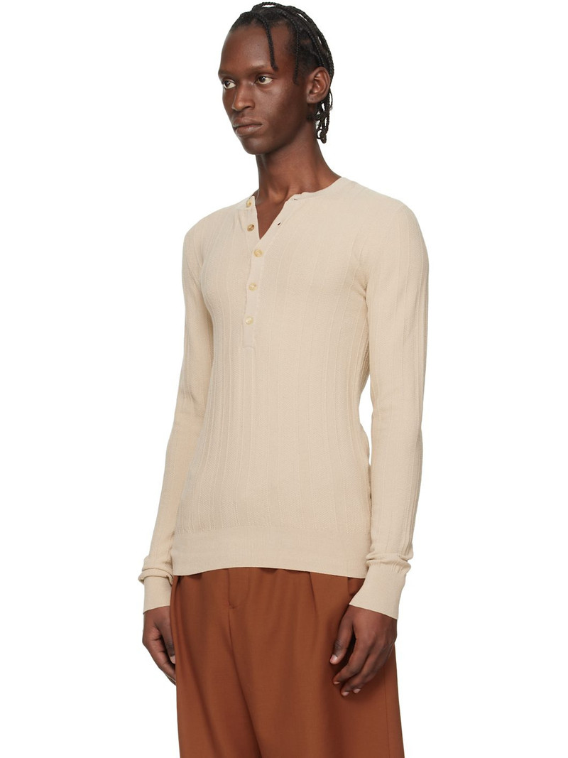 Dries Van Noten Beige Rib-Knit Henley outlook