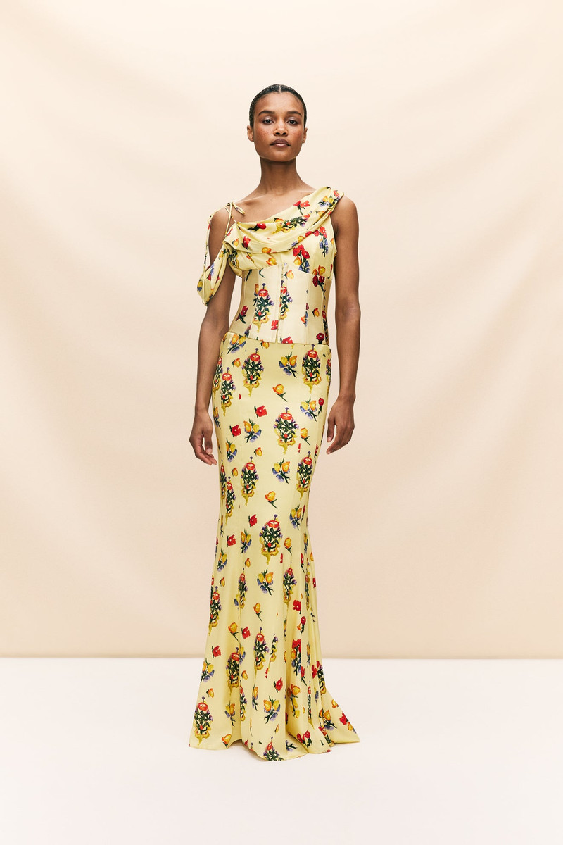 BRULEE MAXI DRESS IN SILK SATIN IN VERSAILLES GARDEN 1