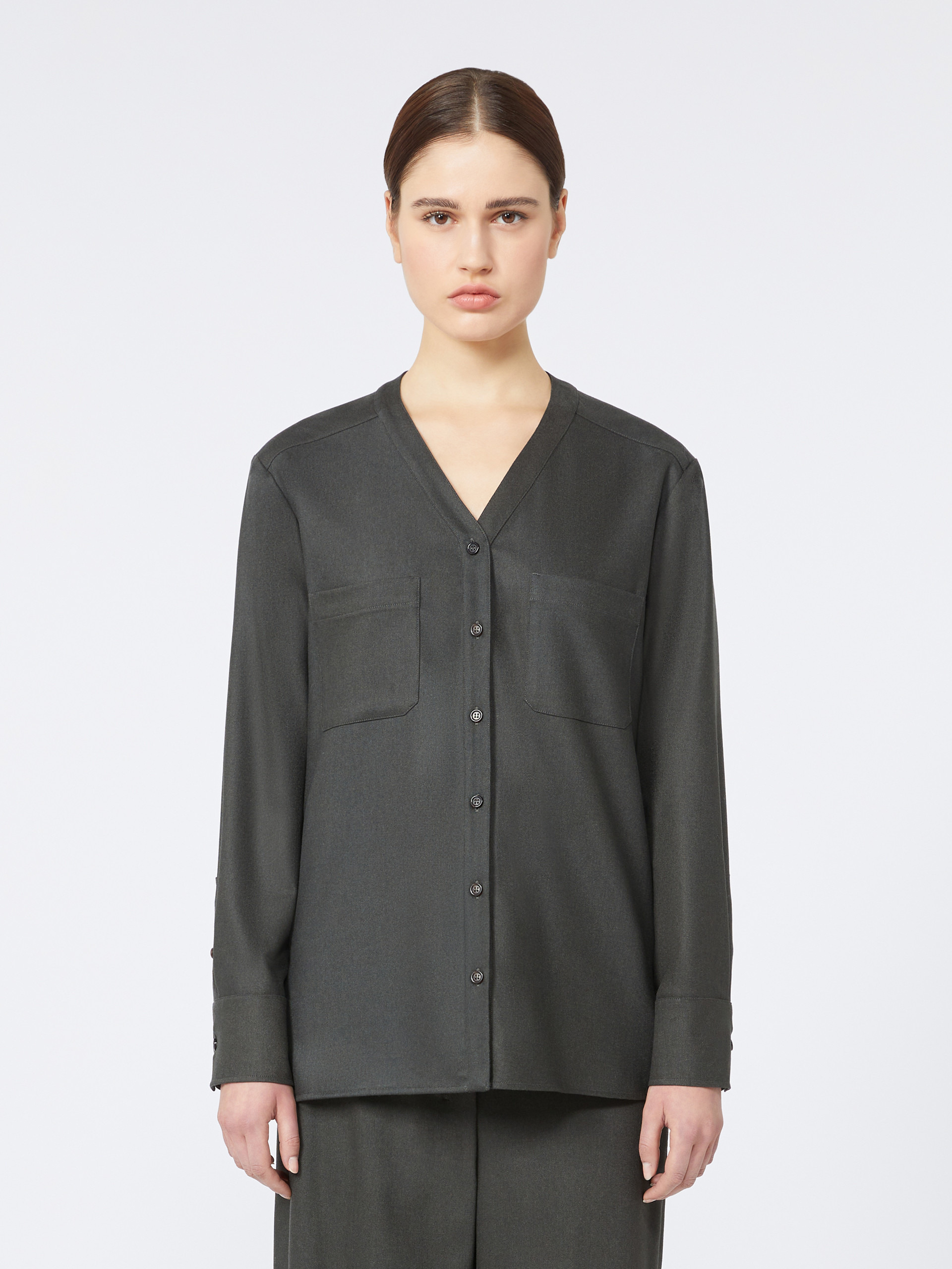 NINE Wool flannel V-neck shirt - 3