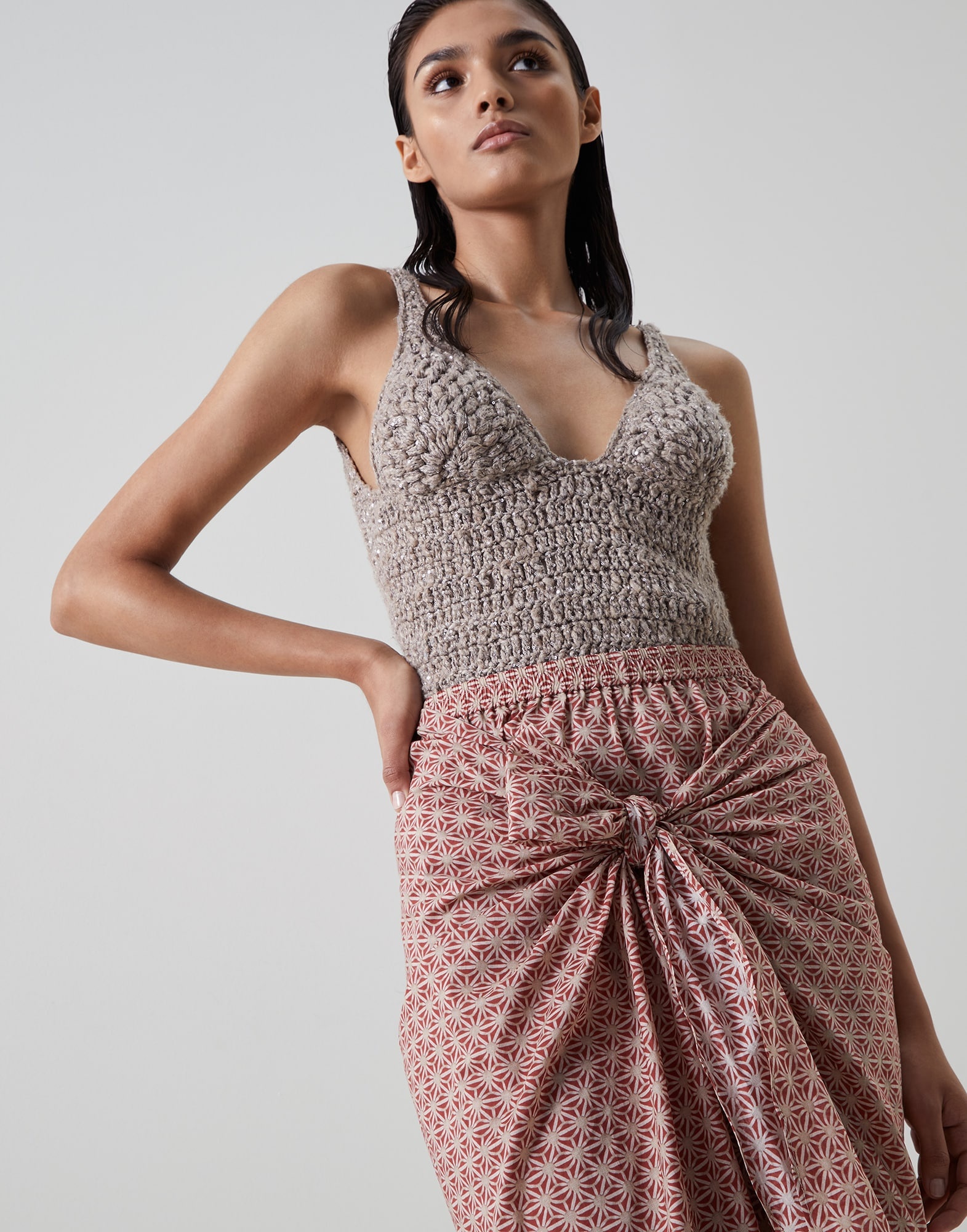 Starburst flower cotton gauze sarong skirt - 3