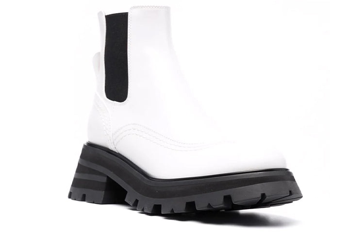 (WMNS) Alexander McQueen Leather Chelsea Ankle Boots 'White Black' 666368WHZ849360 - 2