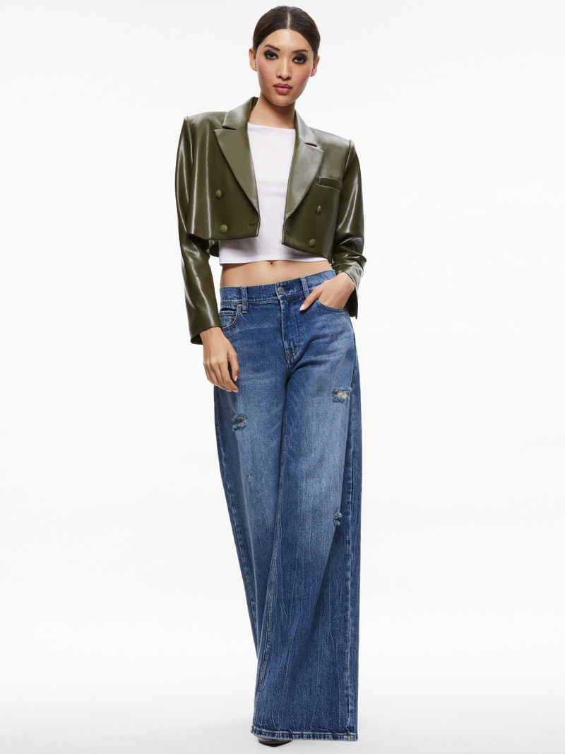 Alice + Olivia ANTHONY CROPPED DOUBLE BREASTED VEGAN BLAZER outlook