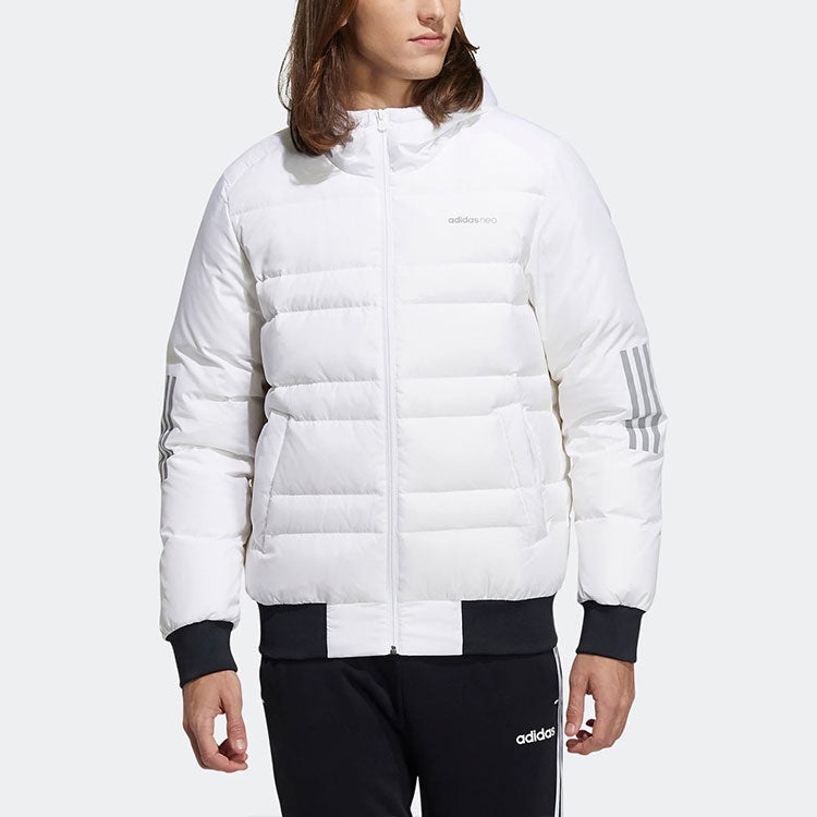 adidas neo M Dwn 3s Puf Jk Logo Printing Sports hooded down Jacket White H45269 - 2