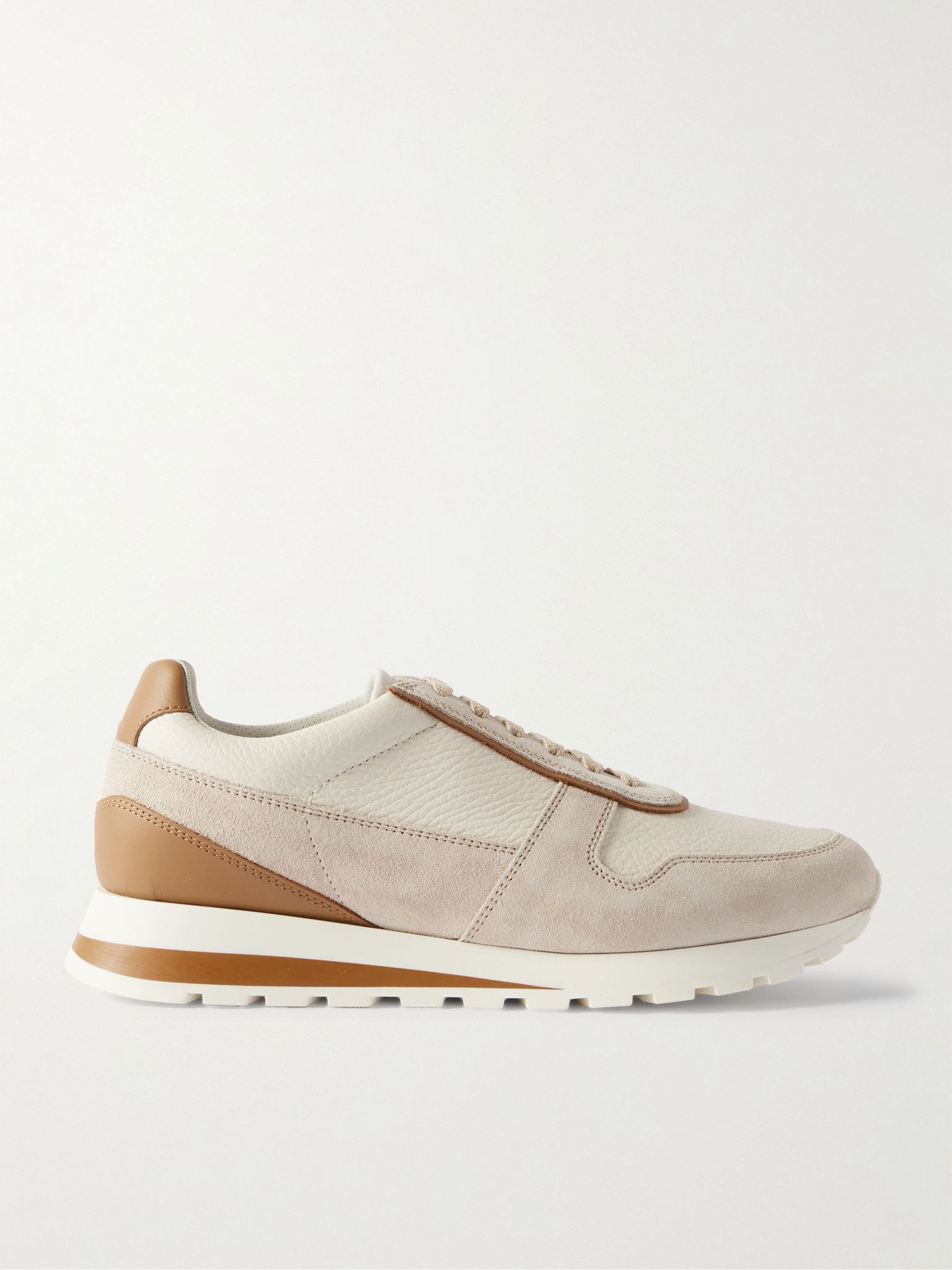 Olimpo Full-Grain Leather and Suede Sneakers Beige - 1