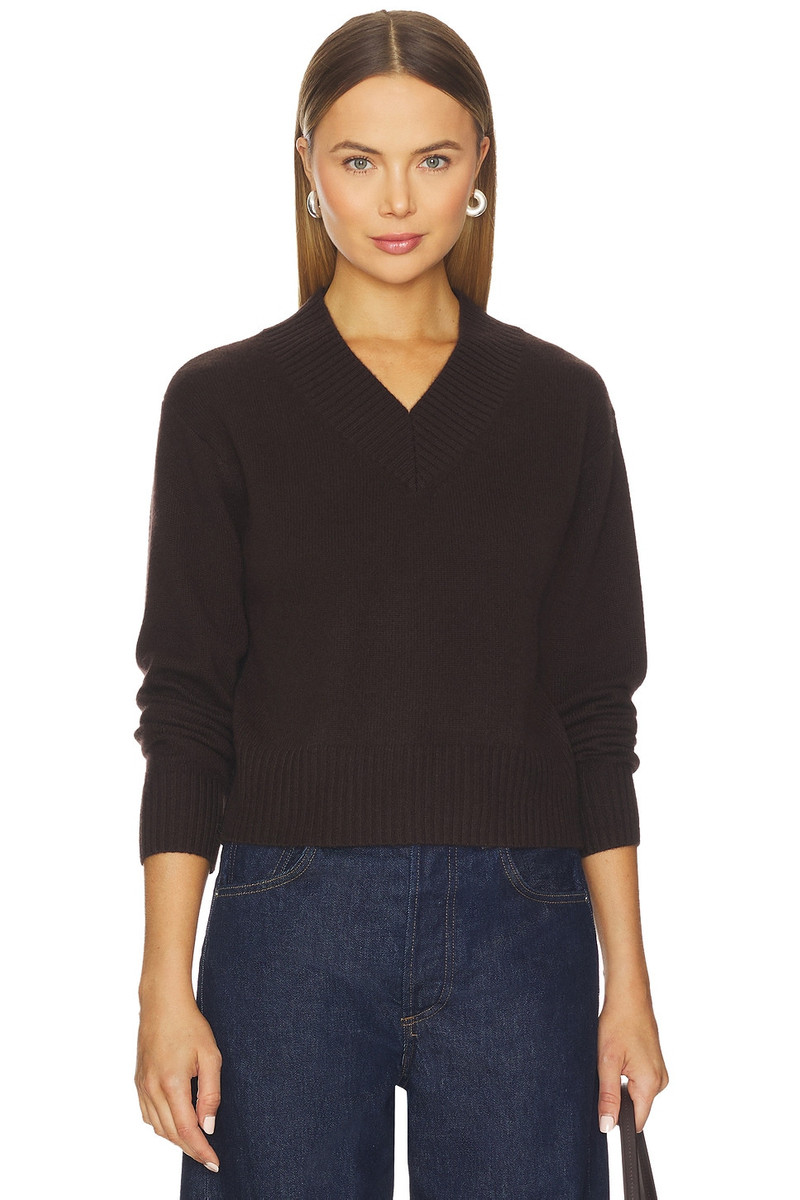 Cashmere Wide Rib Trim Vneck Top 1