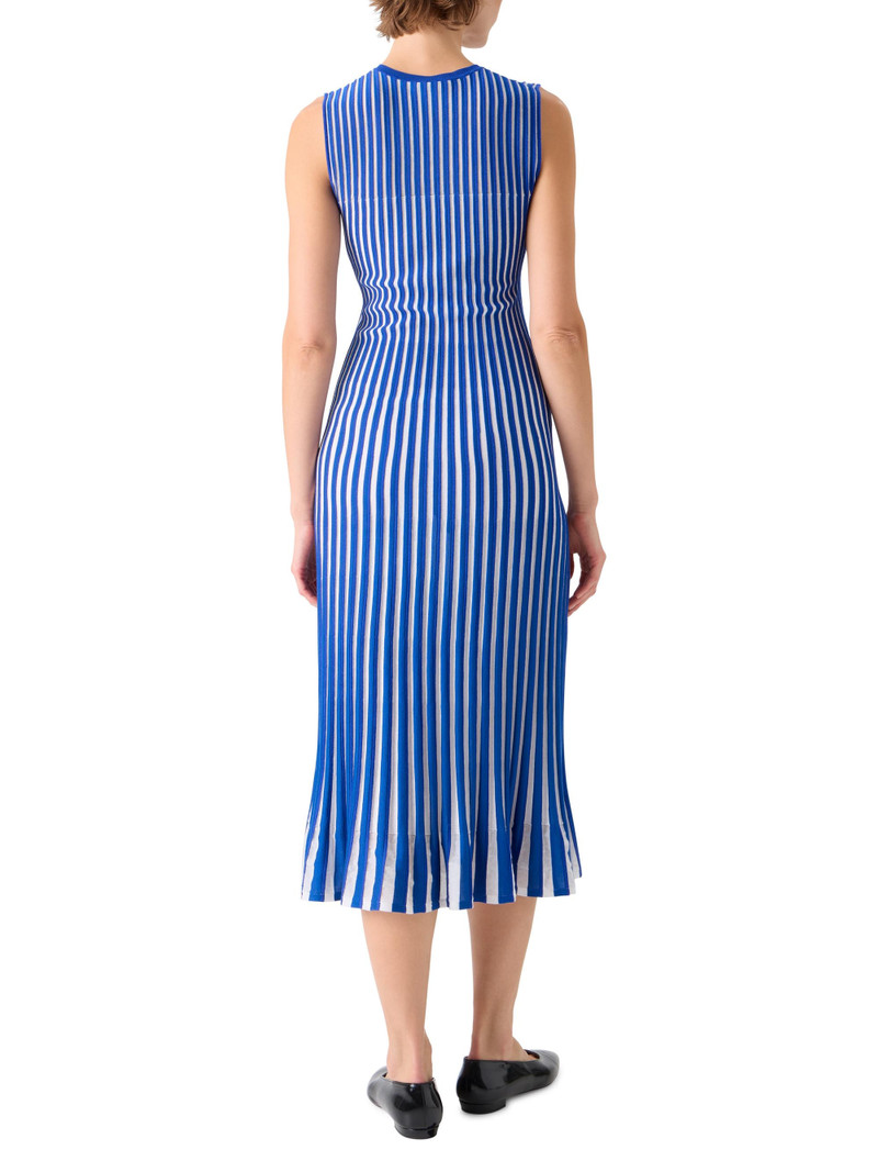 Women's Plissé Two-Tone Rib Midi-Dress - Lapis Blue Ecru 4