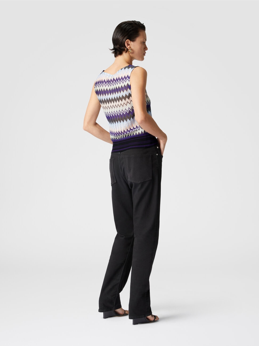 Sleeveless top in zig zag lamé viscose - 3