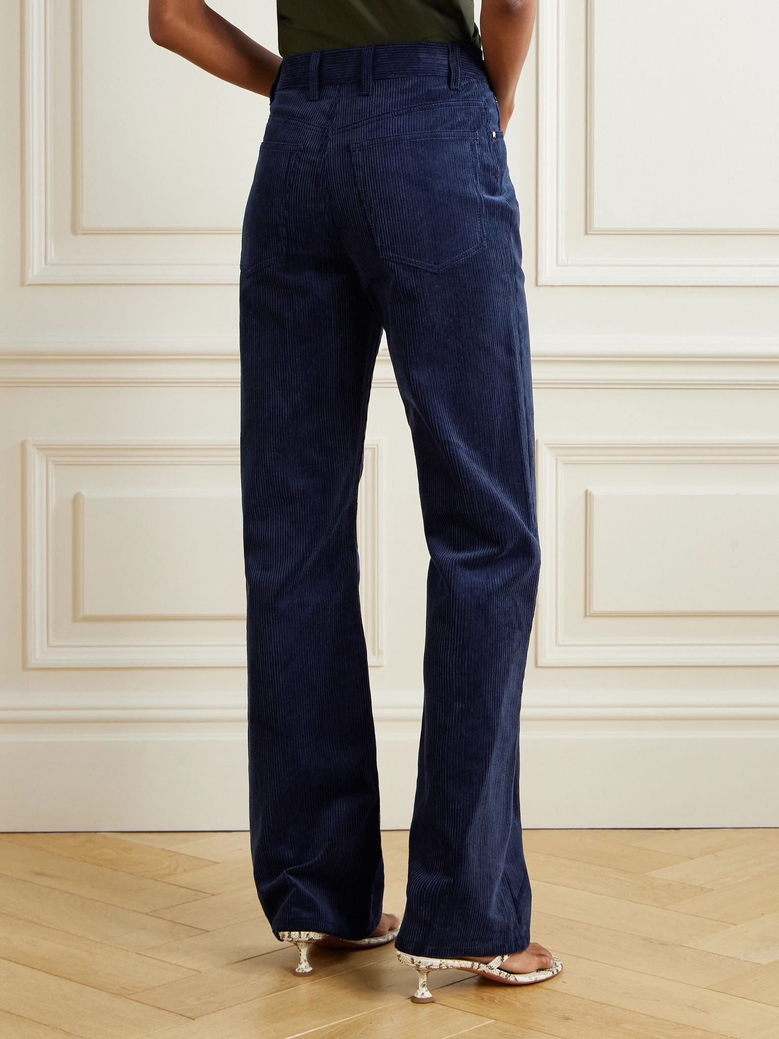 Embellished cotton-corduroy slim-leg pants Navy - 4