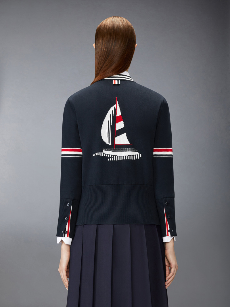 Thom Browne RWB STRIPE JACQUARD SAILBOAT CARDIGAN outlook